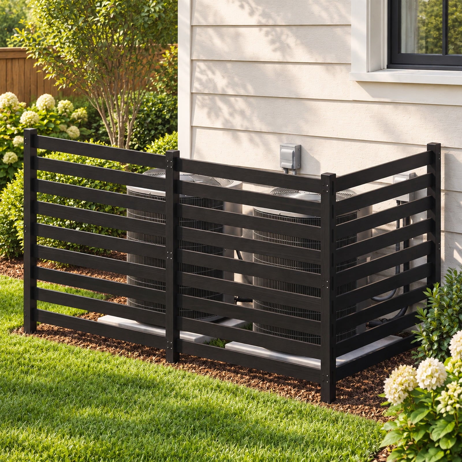 Fenbeli 3-Panel Wooden Outdoor Privacy Fence with Ground Stakes, Fir Wood Frame, Black, Product Dimensions of Each Screen 38.5