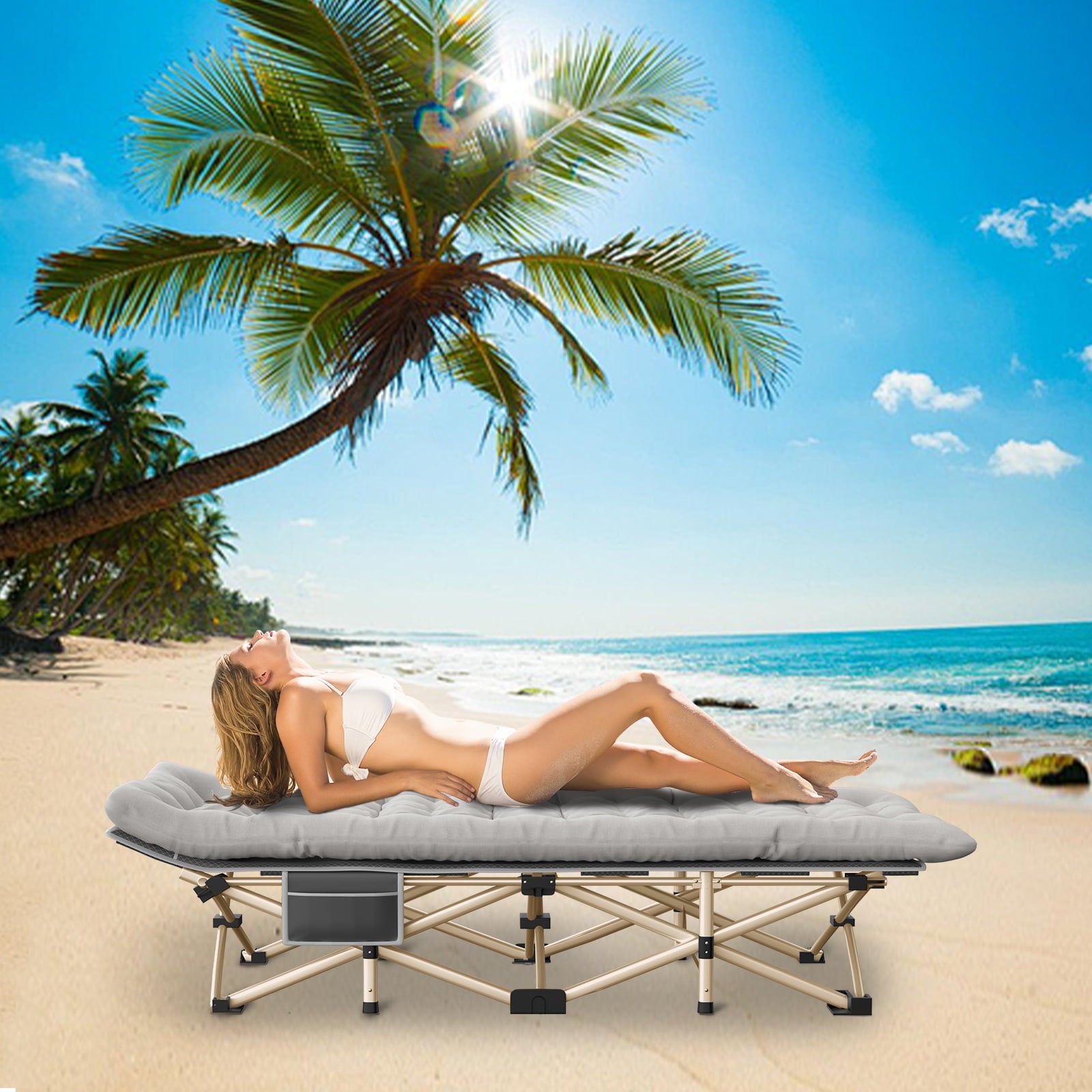 Fenbeli Camping Cots with Removable Mattress, Lounge Chair