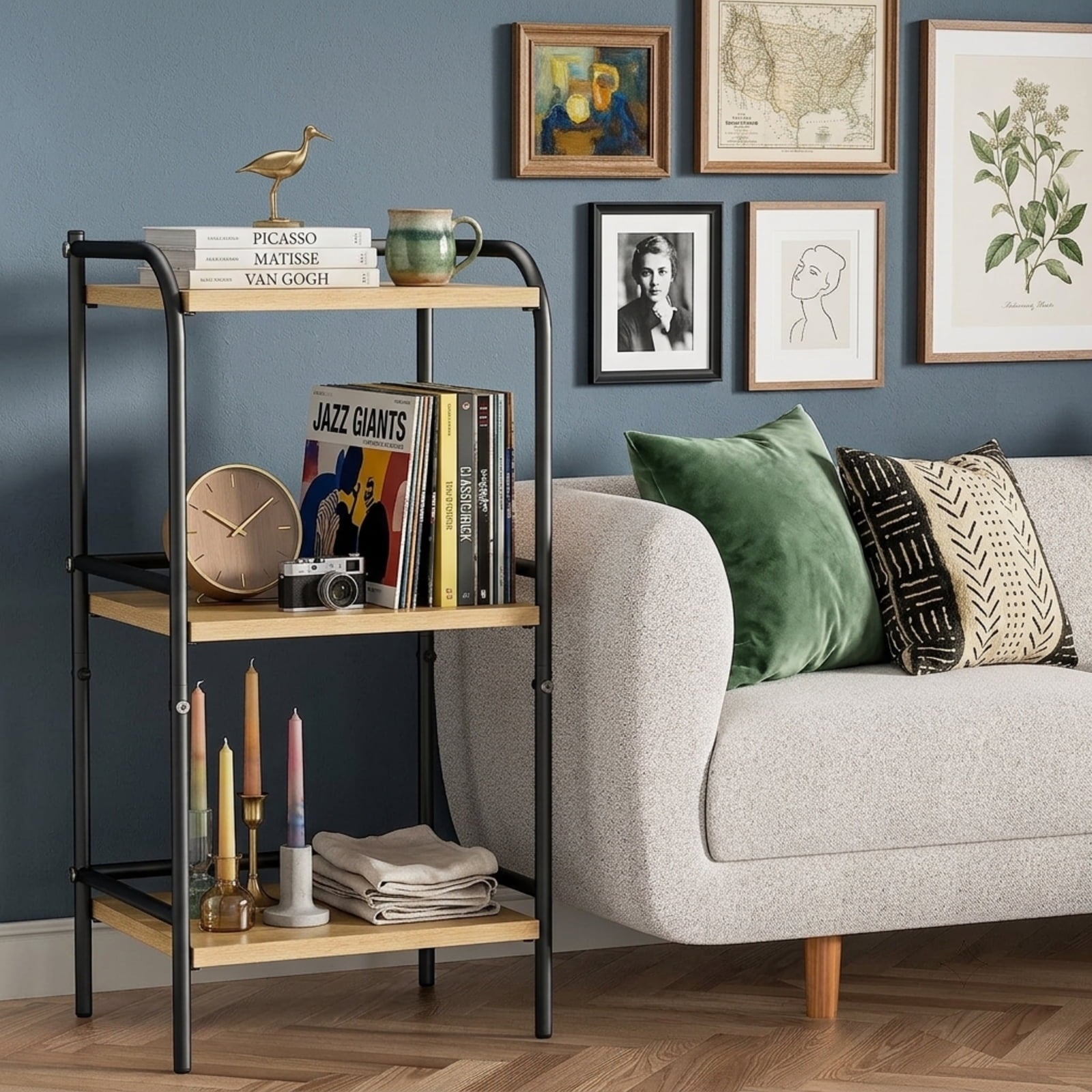 Furnibear 3-Tier Rustic Wood & Metal Bookshelf, Small Office Shelf & Storage Rack for Living Room, Kitchen