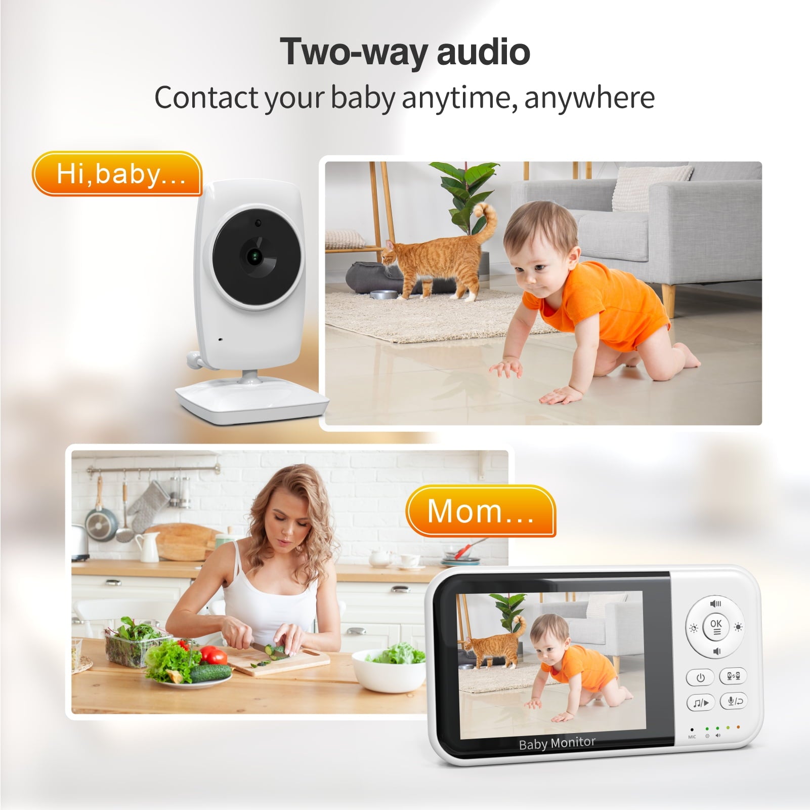 Fenbeli Baby Monitor with Camera and Audio, 3.2'' HD Screen Baby Camera for Baby/Elderly, ECO/VOX Mode, Night Vision