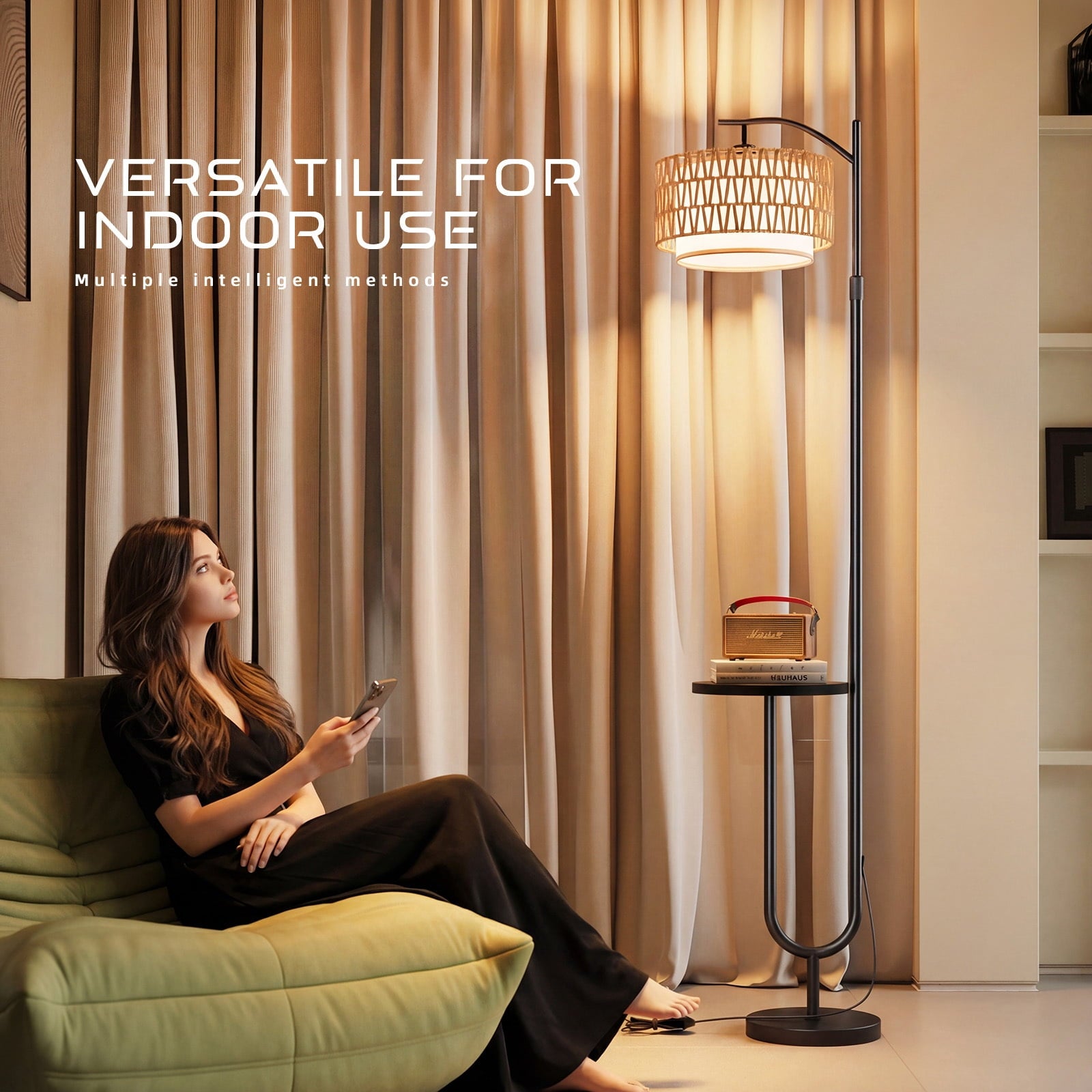Fenbeli Floor Lamp with Table for Living Room, Dimmable LED Standing Lamp with Shelf, Tall Modern Reading Lamp