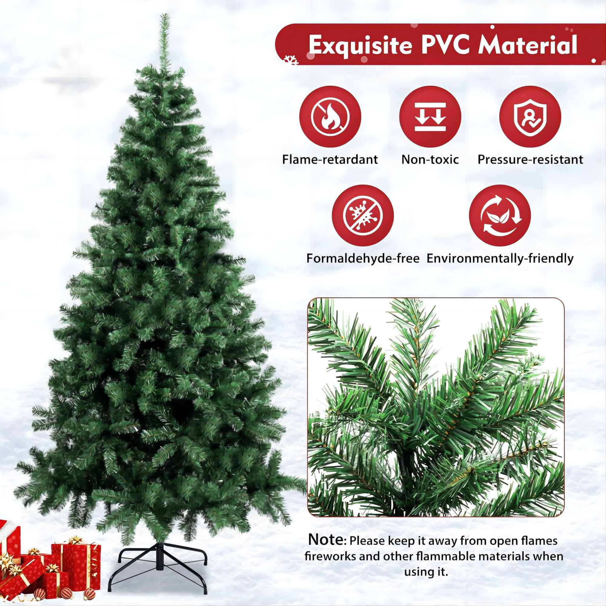 Fenbeli 6ft Artificial Christmas Tree with Metal Base, Indoor Outdoor Green