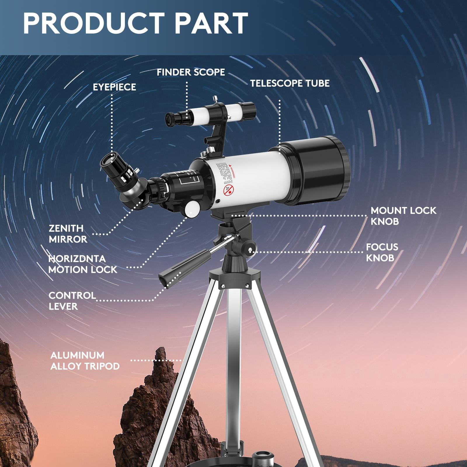 Fenbeli 70mm Astronomical Refractor Telescope for Kids Beginners and Adults with Tripod, Blue