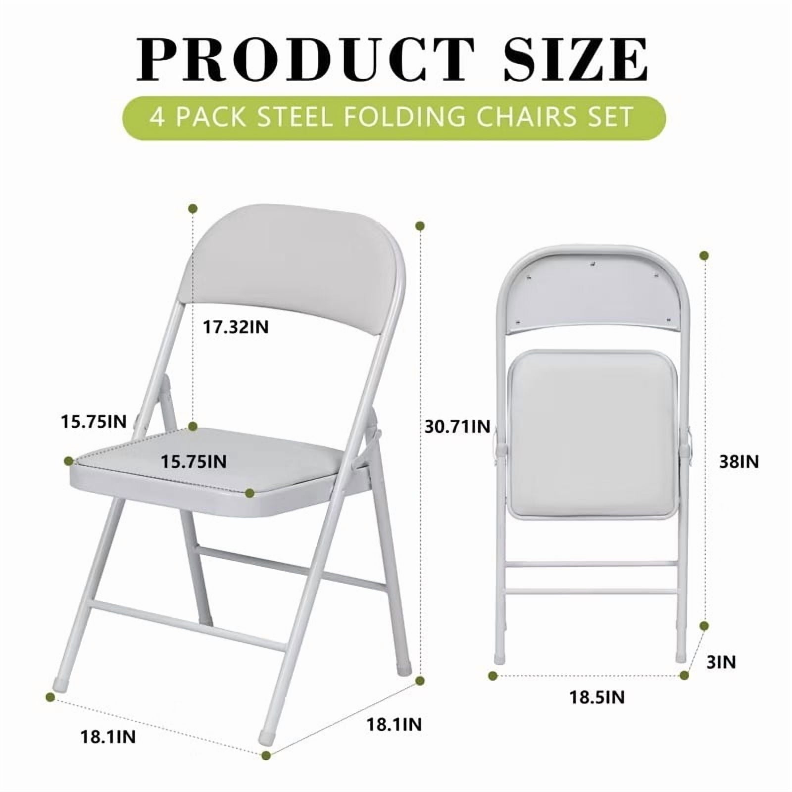 Furnibear 4 Pack Folding Chairs with Padded Vinyl Seat, Heavy-Duty Metal Frame, Supports 330 lbs, Portable & Lightweight,Gray