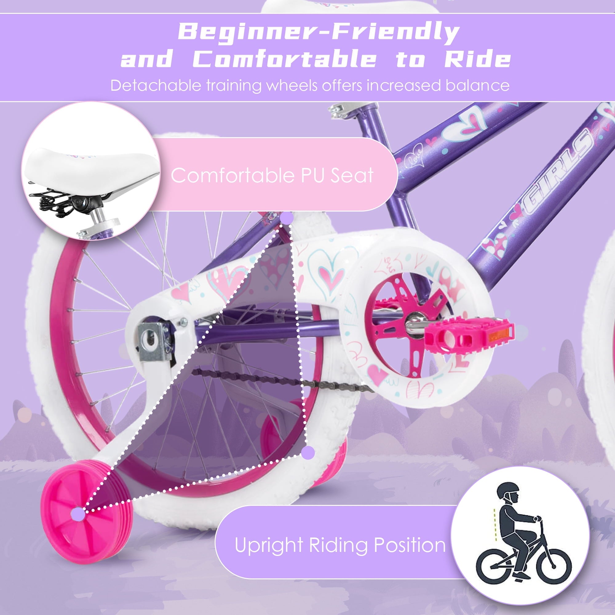 Fenbeli Kids Bike, 18 Inch Toddlers Bike with Removable Training Wheels, Adjustable Seat and Handlebar, Children's Bicycle for Girls Age 3-8 Years Old