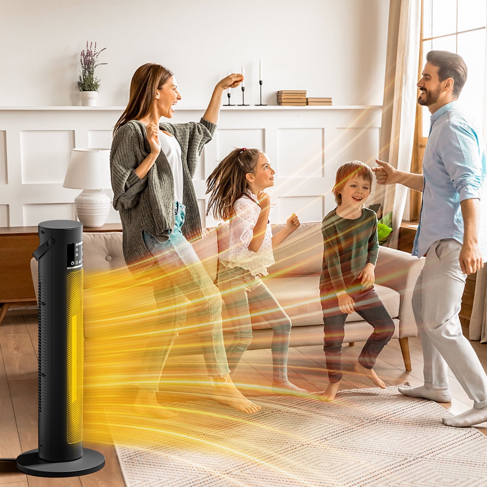 Fenbeli Space Heater for Indoor Use 1500W 26in Oscillating Electric Tower Electric Heater with Remote