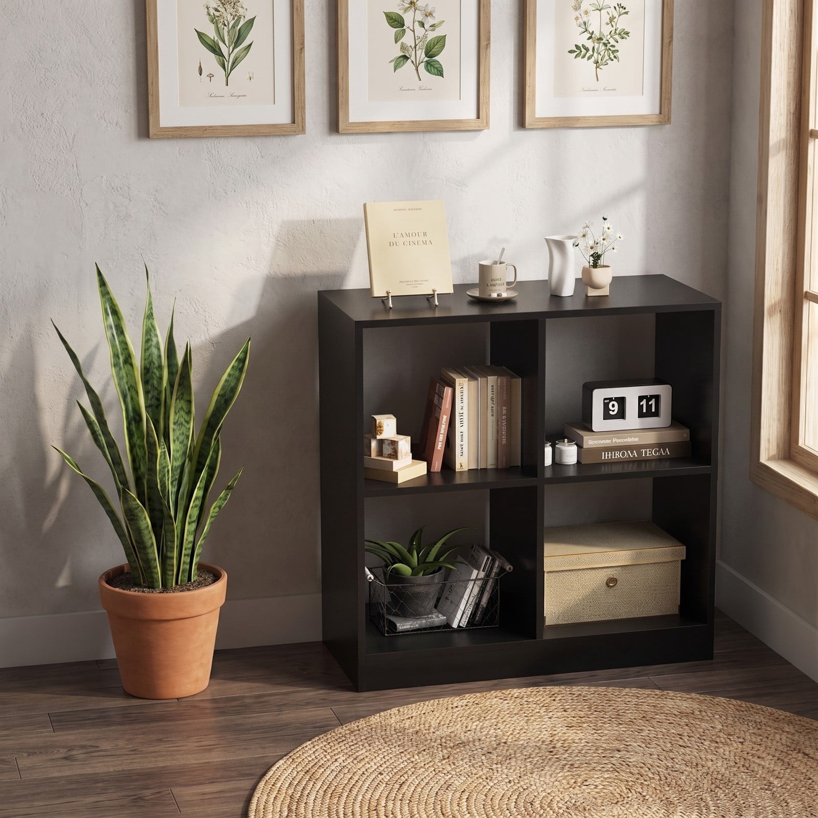 Fenbeli 4-Cube Kids Bookcase with Open Shelves, layer 60 lbs Capacity, Engineered wood Frame, 29 x 13 x 29 Footprint, Black