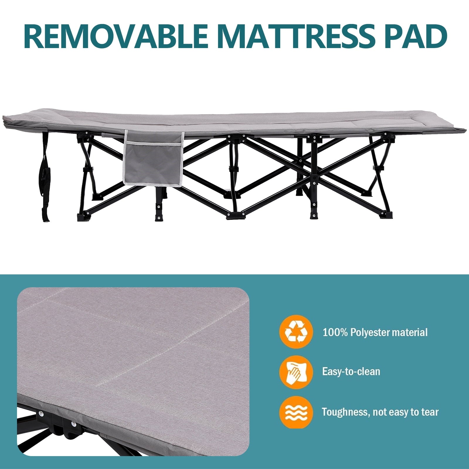 Folding Camping Cot for Adults, Padded Camp Cots for Sleeping Portable Camping Bed for Outdoor Travel Folding Cot Heavy Duty with Carry Bag