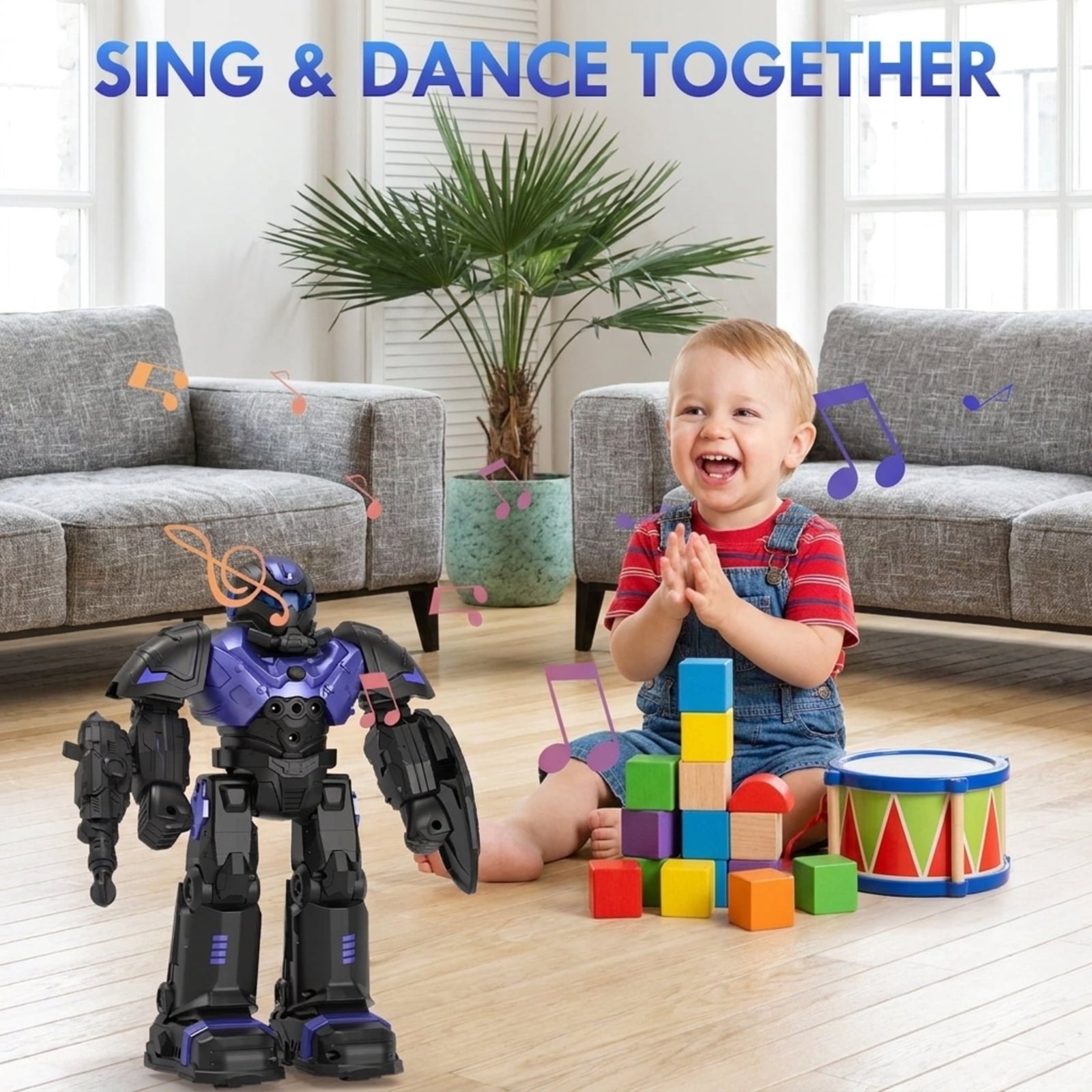 Fenbeli Gesture Sensing Remote Control Robot Toy for Kids, Interactive RC Robot with Dancing, Music, Shooting and Early Learning, Rechargeable Electronic Toy, Purple