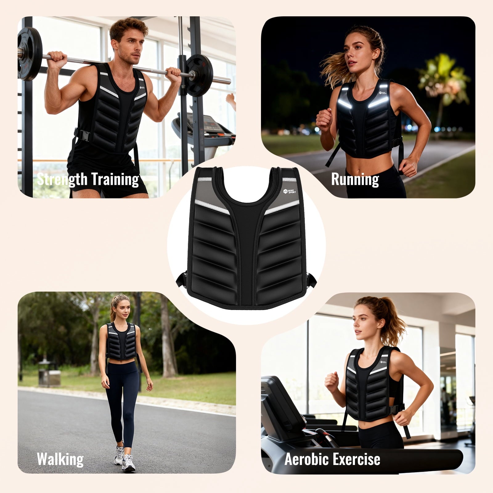 Fenbeli Weighted Vest 15lb/20lb for Men Women, Adjustable Body Weight Vest with Iron Sand, Reflective Stripes, Breathable Padded Shoulder Training Vest for Running Walking Workout, Black