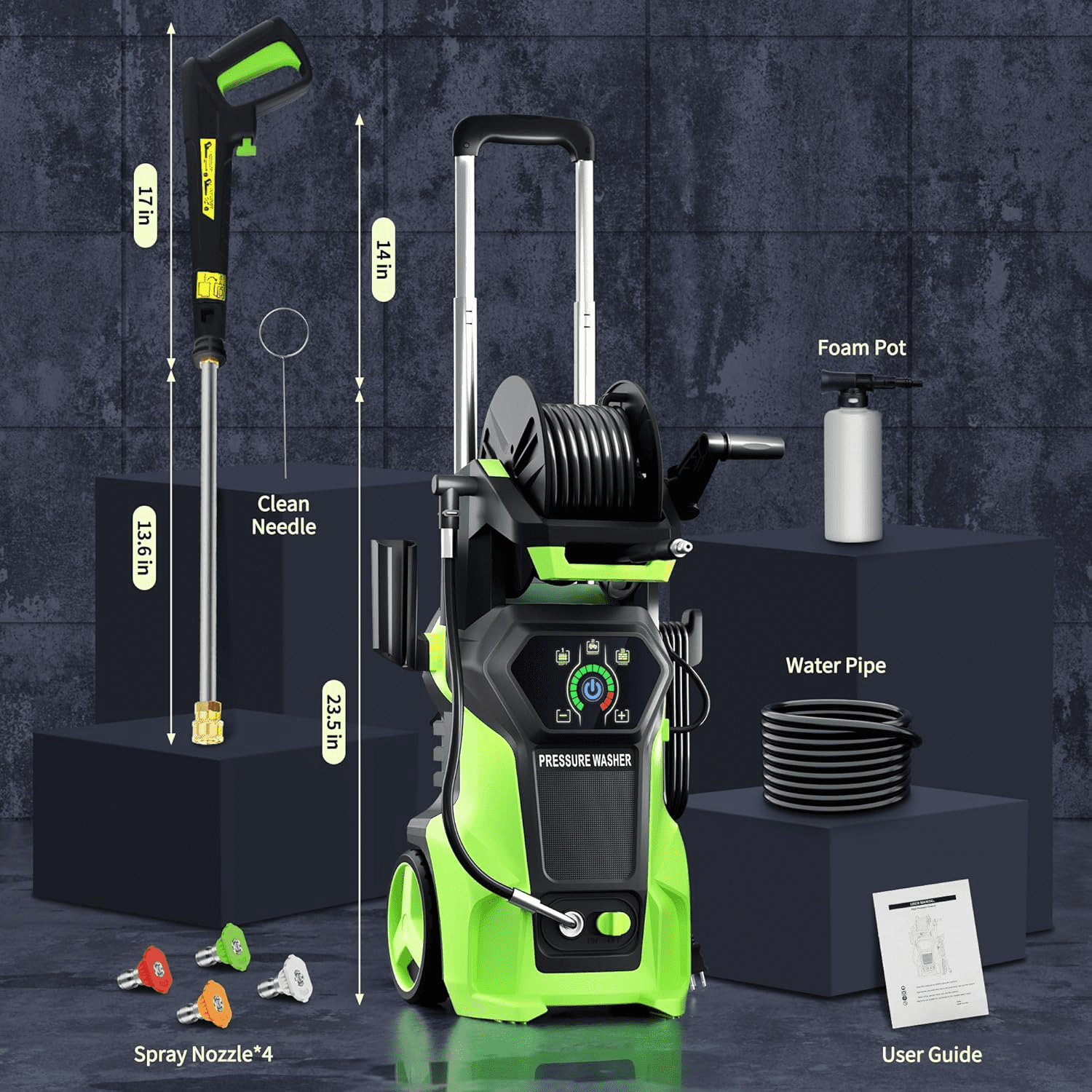 Fenbeli Electric Pressure Washer, 5000 PSI 3.2 GPM Touch Screen Adjustable Pressure, 4 Nozzles and Foam Cannon Power Washer Cleaning for Patio