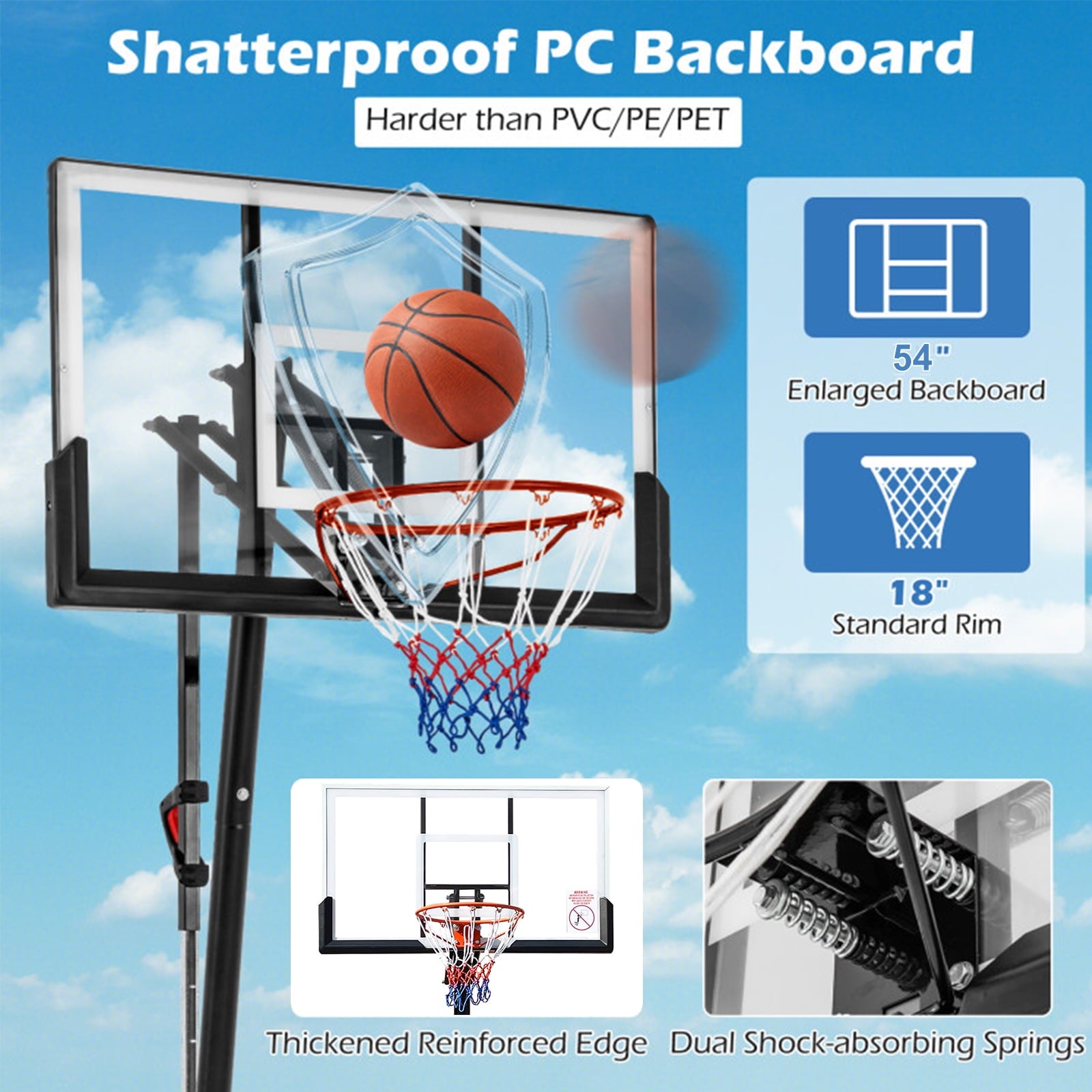 Fenbeli 54 In. Impact Adjustable Portable Basketball Hoop System