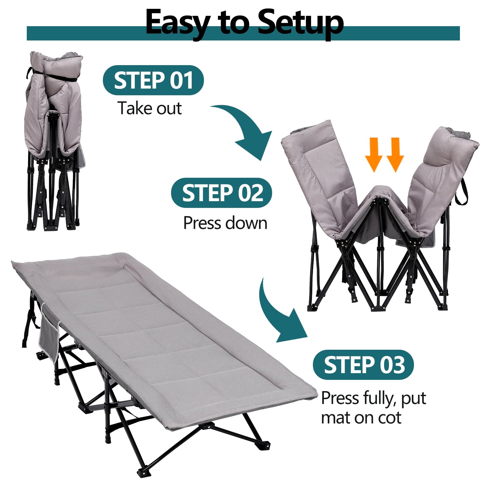Folding Camping Cot for Adults, Padded Camp Cots for Sleeping Portable Camping Bed for Outdoor Travel Folding Cot Heavy Duty with Carry Bag