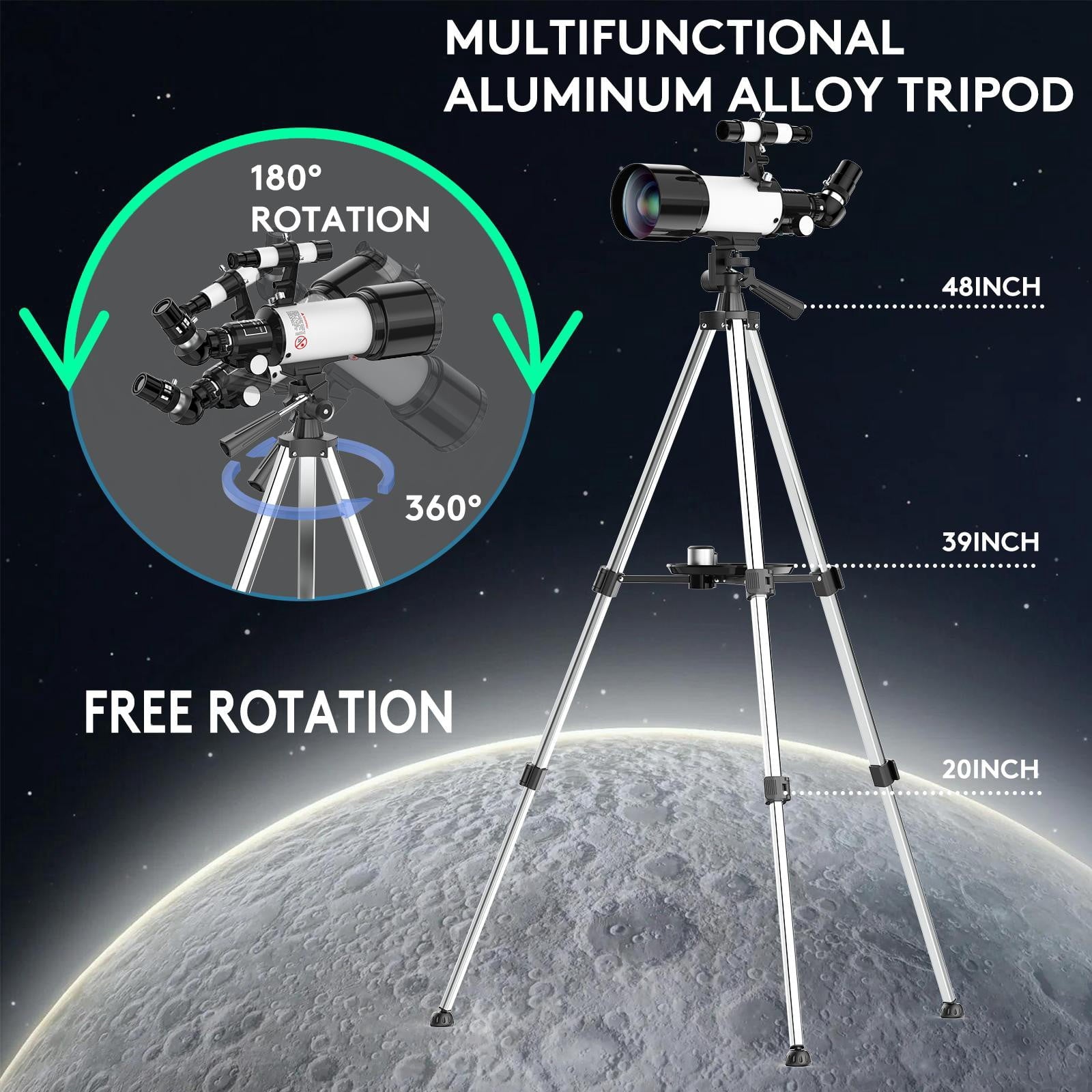 Fenbeli 70mm Astronomical Refractor Telescope for Kids Beginners and Adults with Tripod, Blue