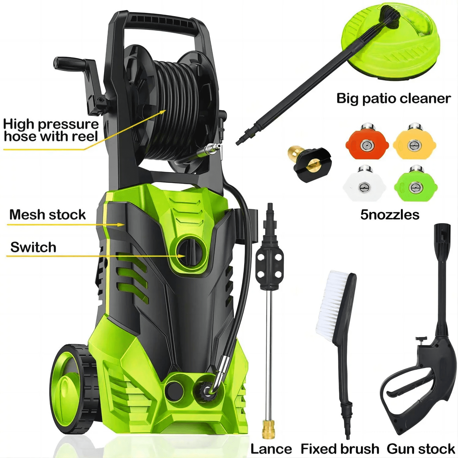 Vebreda 3800 PSI Electric Pressure Washer Lightweight Power Pressure Washer, Great for Cars Washing Fences Patios Driveways