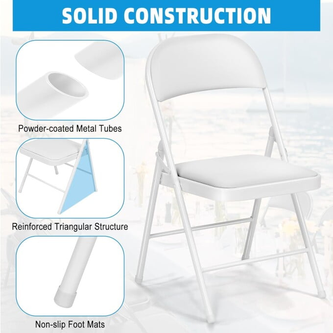 Fenbeli Metal Folding Chair with Padded Seats & Back,White, Set of 6