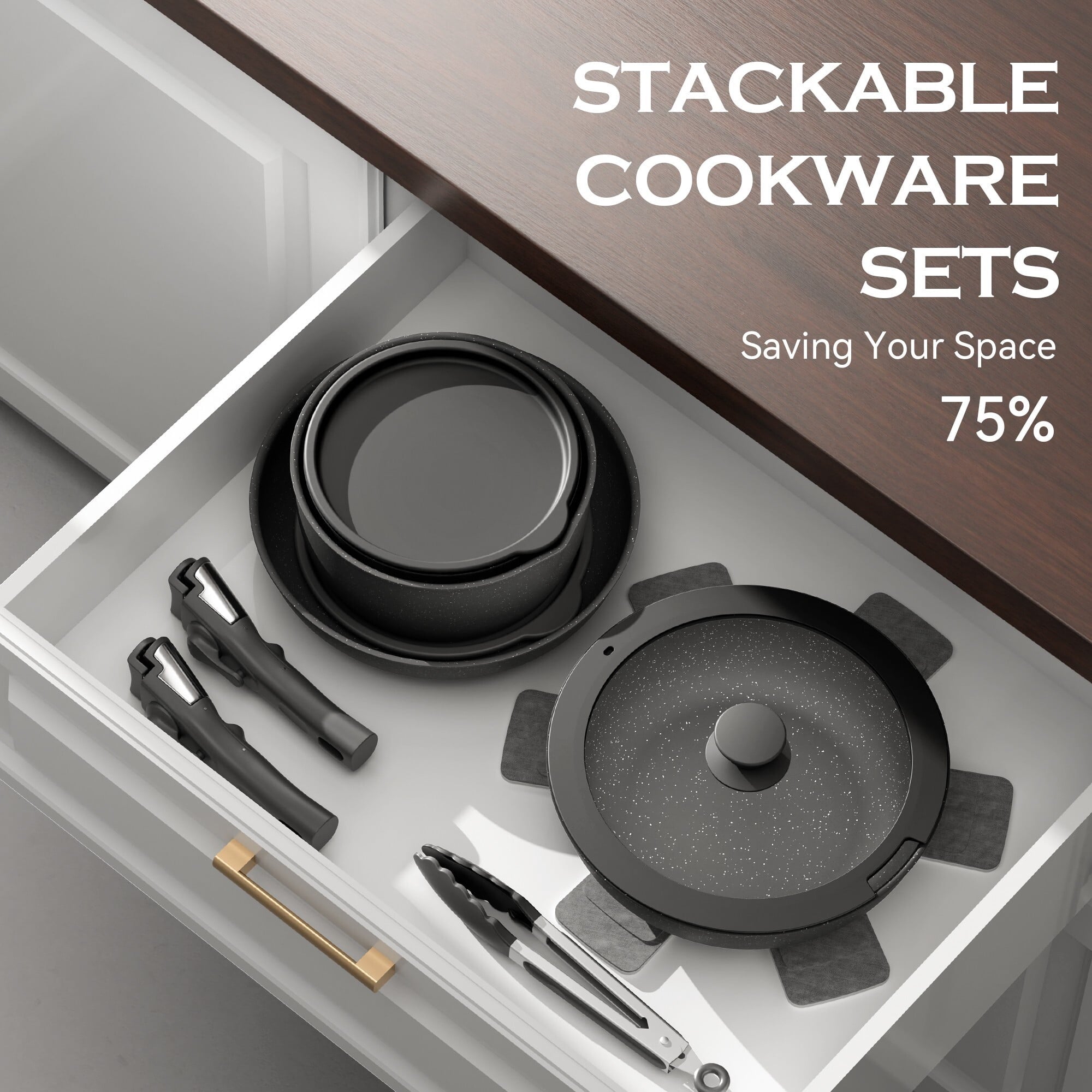 Fenbeli 18 Pcs Pots and Pans Set Nonstick,Ceramic Cookware Set with Pots Protectors and Cooking Utensils,Black