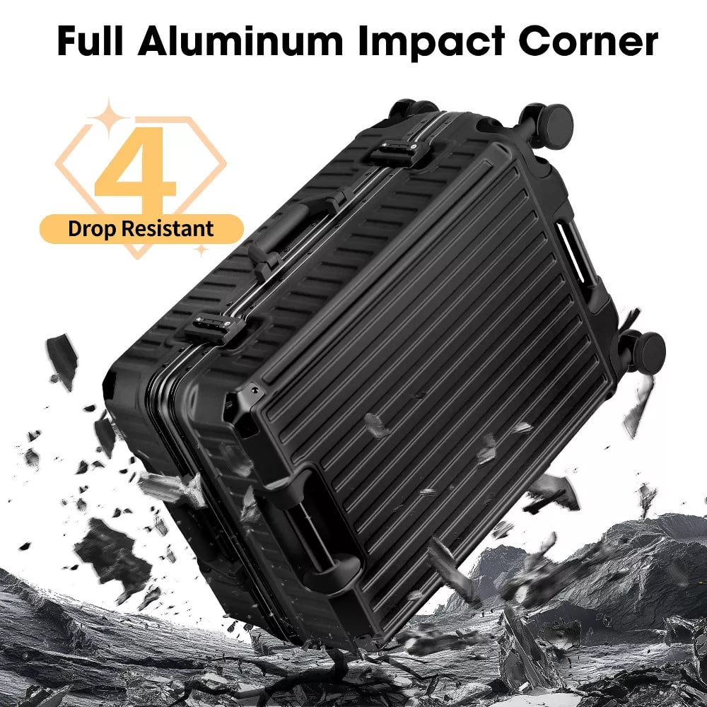 Fenbeli 24 Hardshell Luggage with Cup Holder TSA Locks ABS+PC Suitcases with Spinner Wheels for Travel Aluminum Frame Black