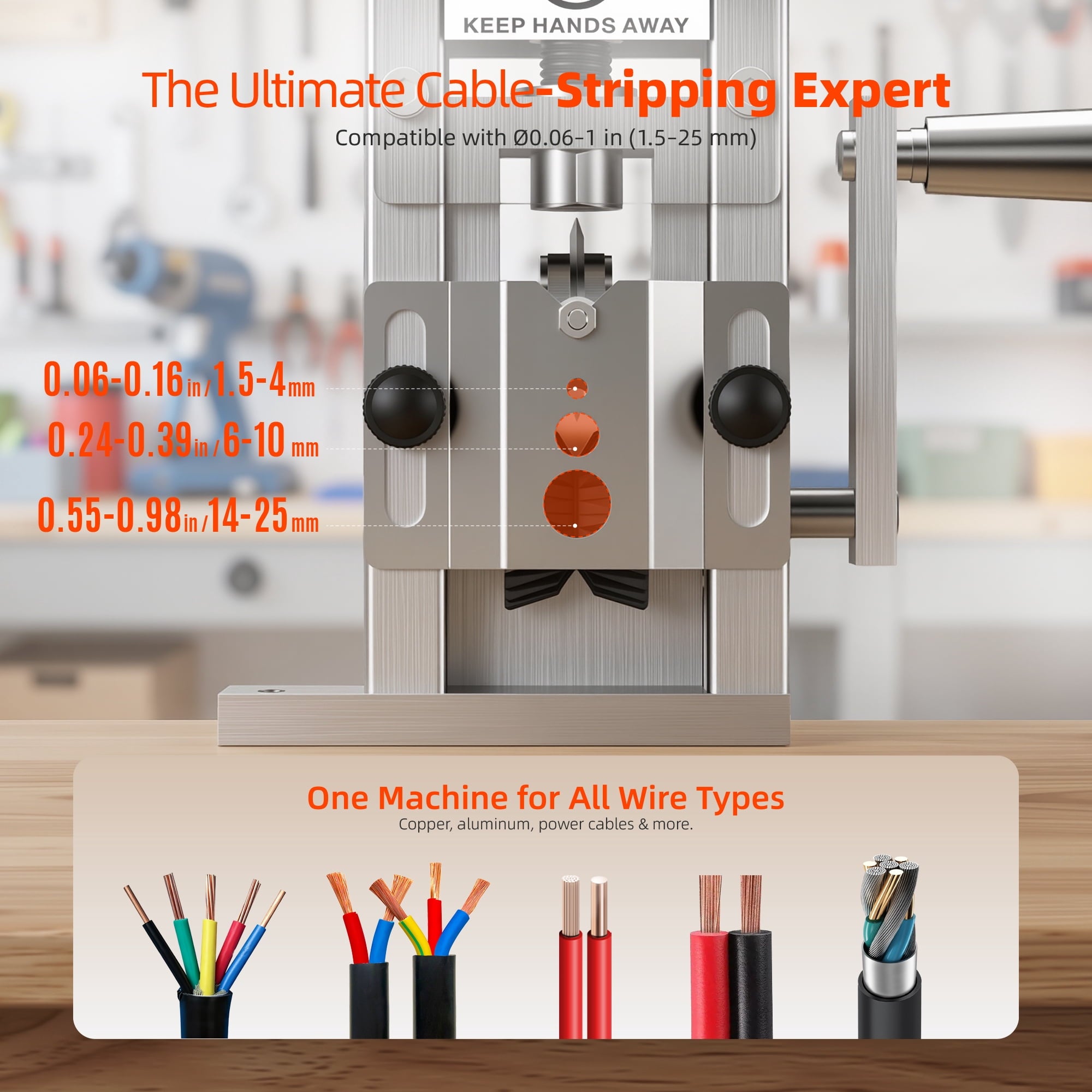 Fenbeli Manual Wire Stripping Machine 0.06-1in with Hand Crank and Drill Powered for Scrap Copper Recycling, White