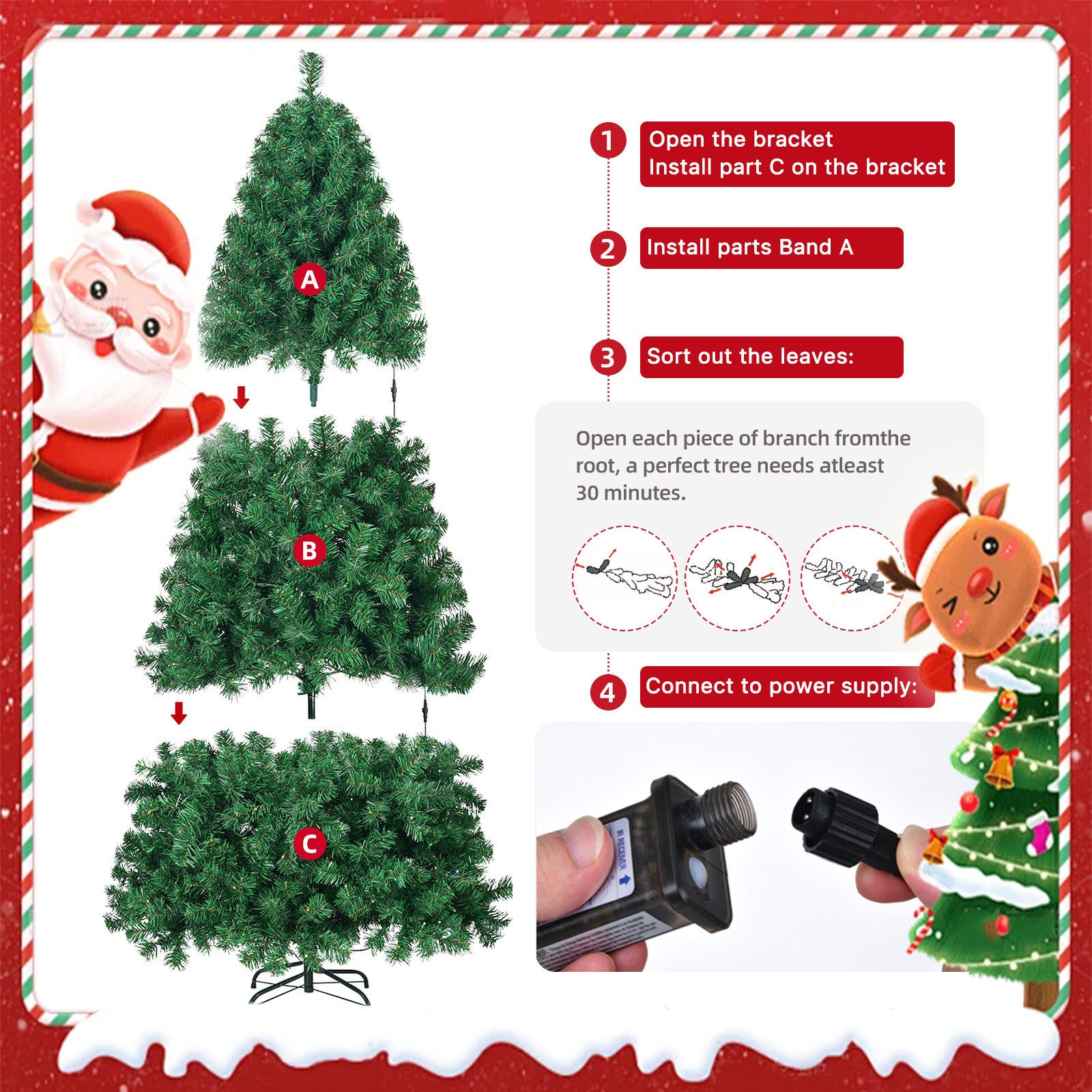 Fenbeli 6FT Realistic Pre-Lit Green Spruce Artificial Holiday Christmas Tree with 350 Lights