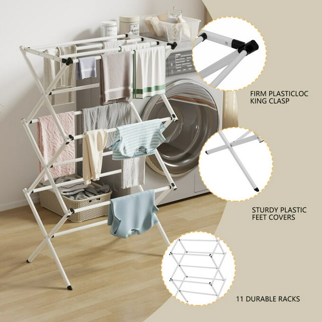Folding Clothes Drying Rack, Dry Laundry and Hang Clothes,Towel Rack for Storage, White