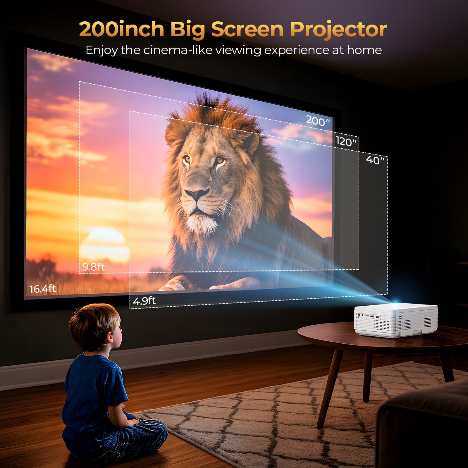 Fenbeli 1080P Bluetooth Projector Full HD Portable Movie Projector for Home Bedroom Compatible with Smartphone HDMI White