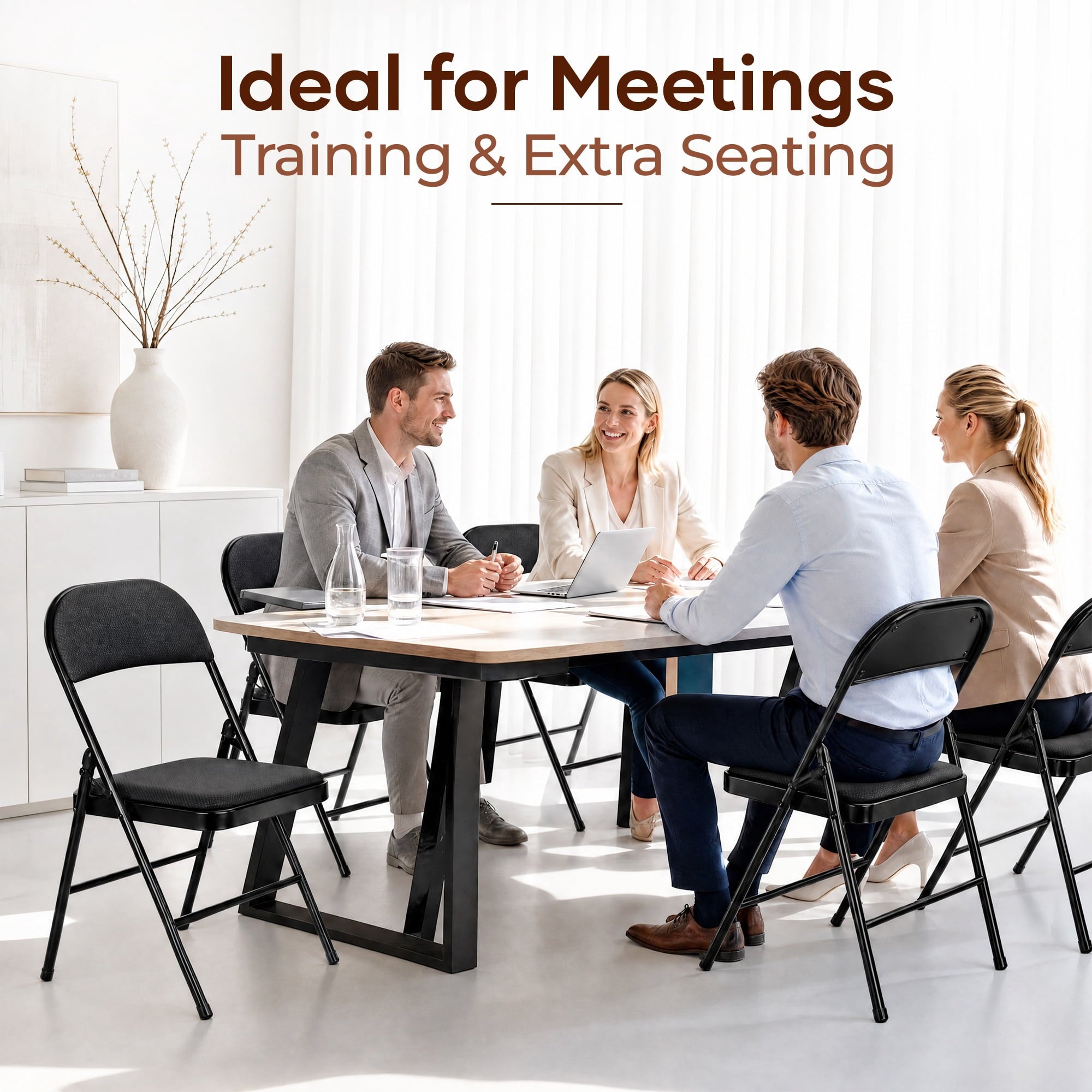 Fenbeli 4 Pack Folding Chairs Comfortable Folding Chair Set for Events, Meetings, and Everyday Use, Black