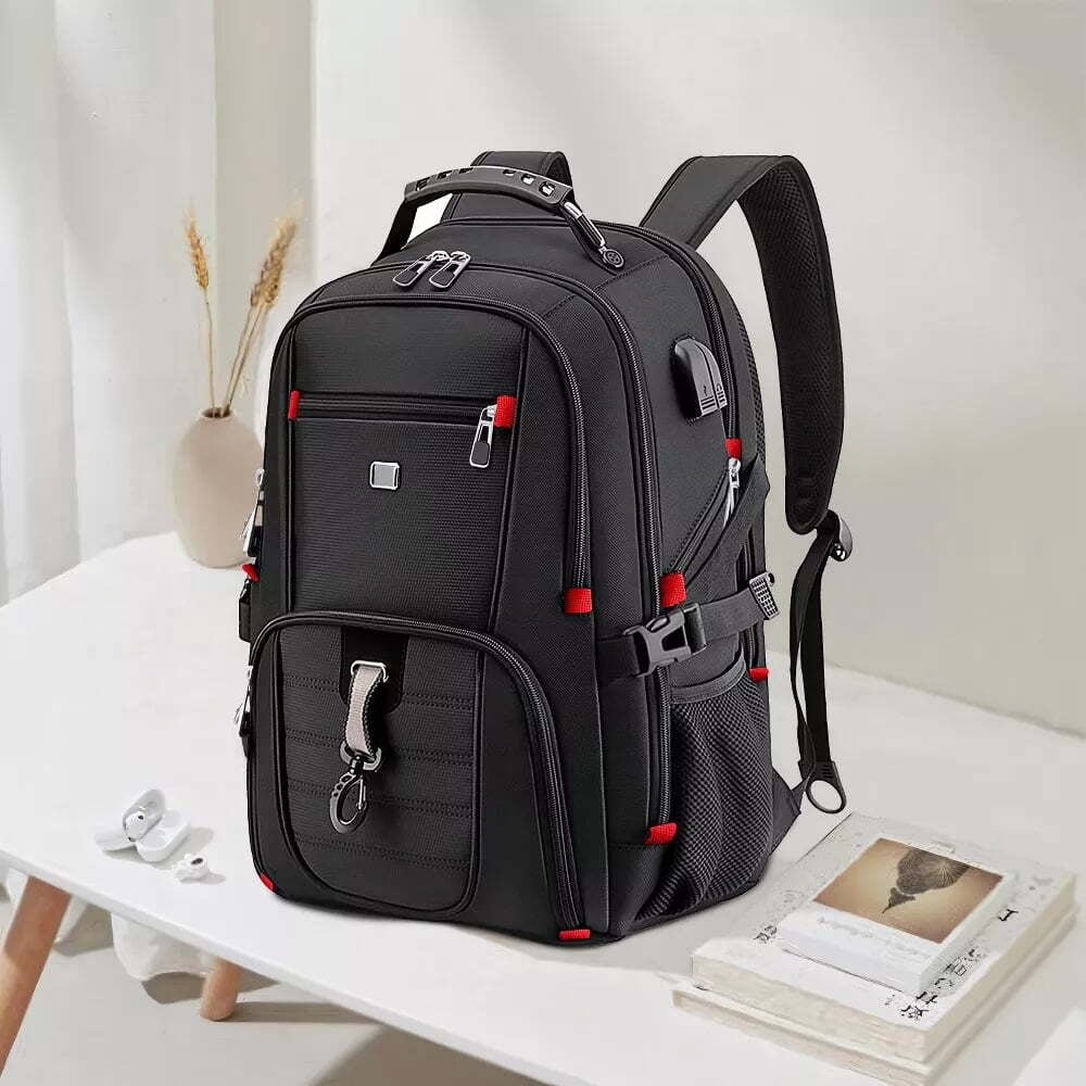 Fenbeli 50L Extra Large Travel Laptop Backpack, TSA Approved Carry On Backpack with USB Charging Port, Fits 17.3 Laptop, Water Resistant College Business Work Backpack for Men and Women, Black