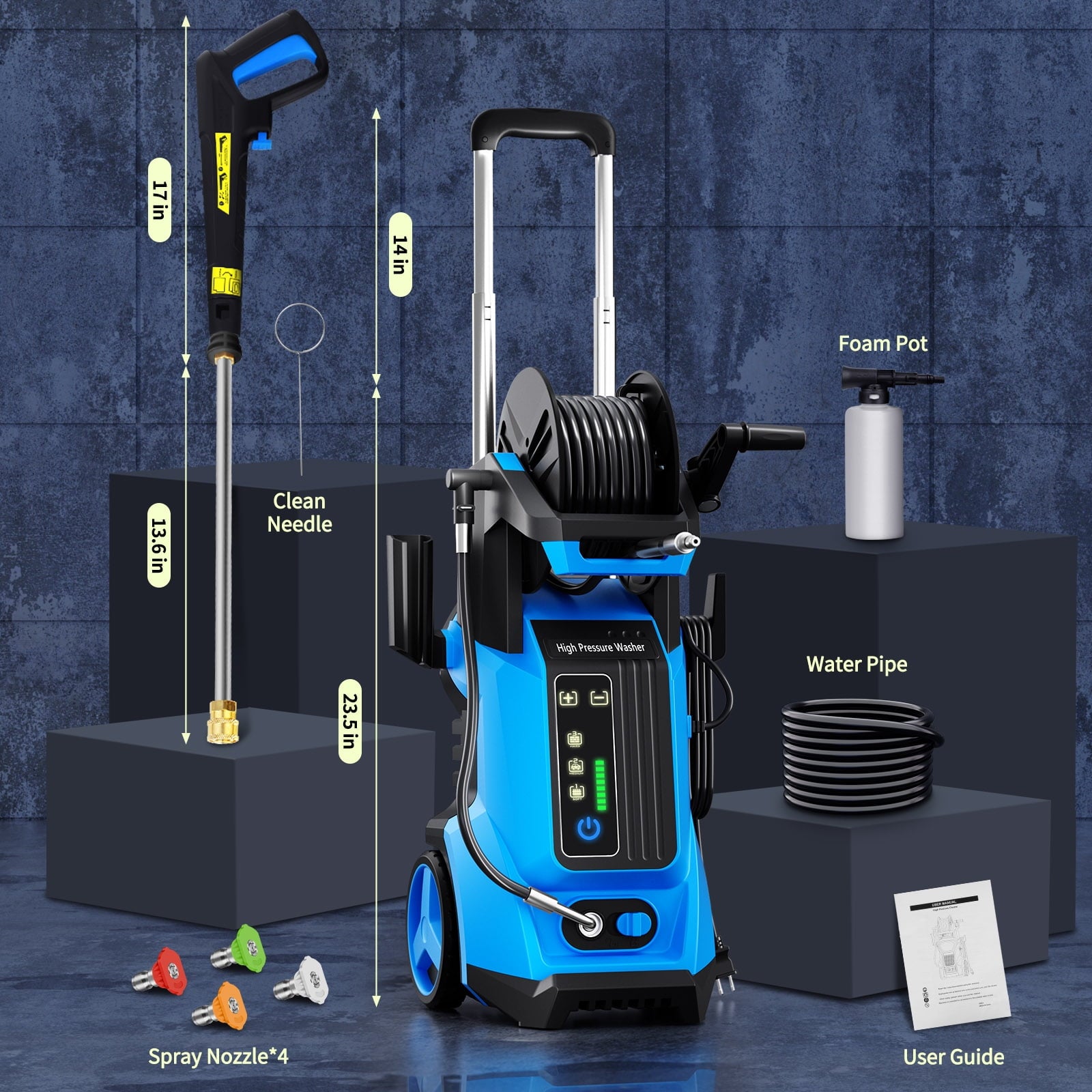 Fenbeli 4500PSI Electric Pressure Washer Touch Screen Adjustable Pressure Max 3.2 GPM for Your Home and Garden