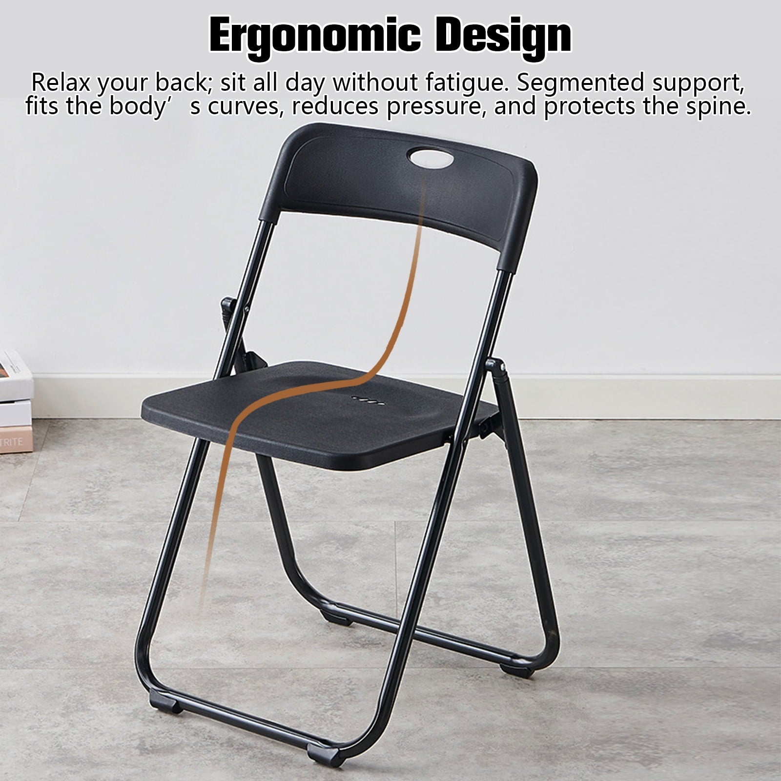 Harigal Black Plastic Folding Chairs 4 Pack, Foldable Stacking Chairs for Outdoor & Indoor, Reinforced Metal Frame, 330LBS Capacity