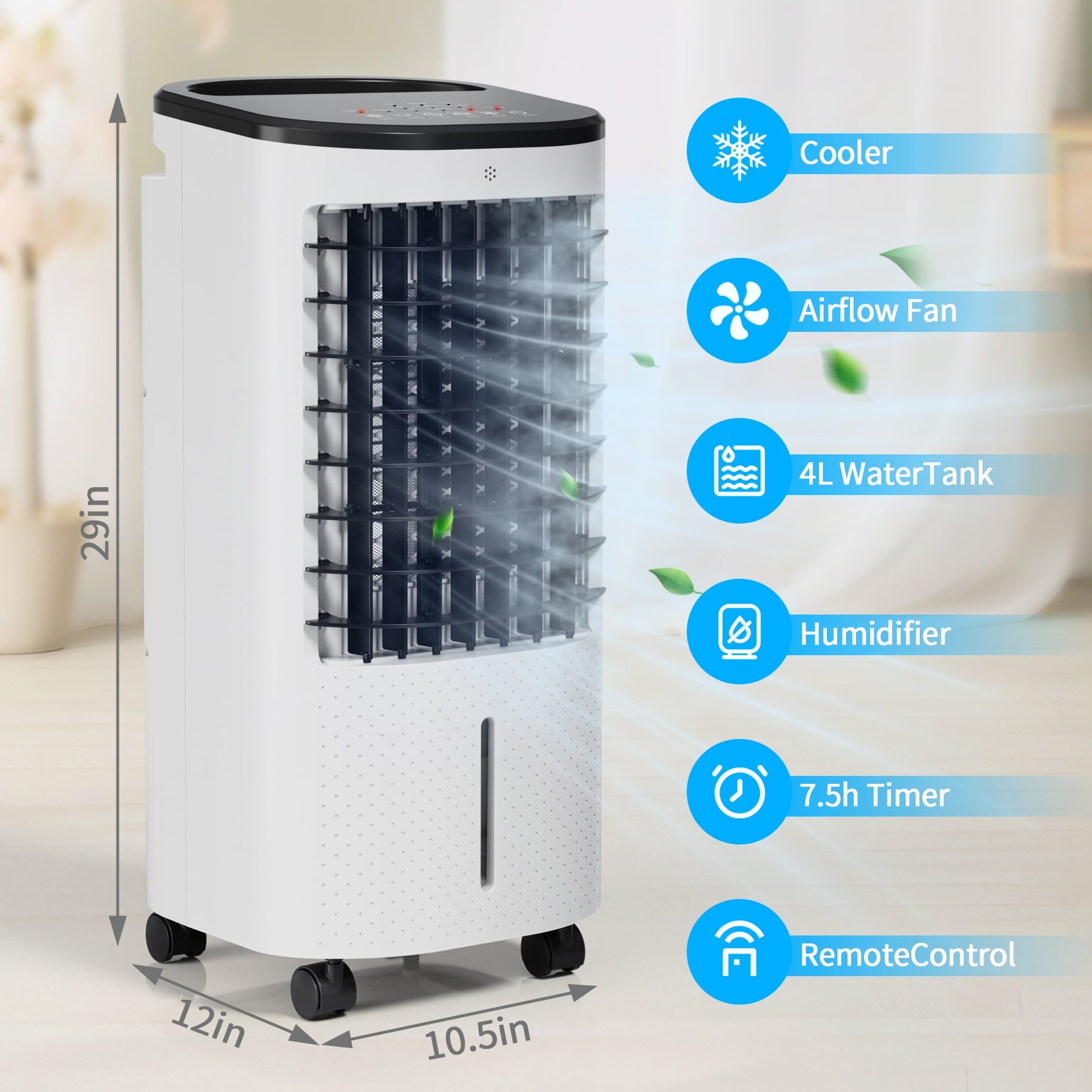 206 Evaporative Portable Air Cooler Fan and Humidifier, White