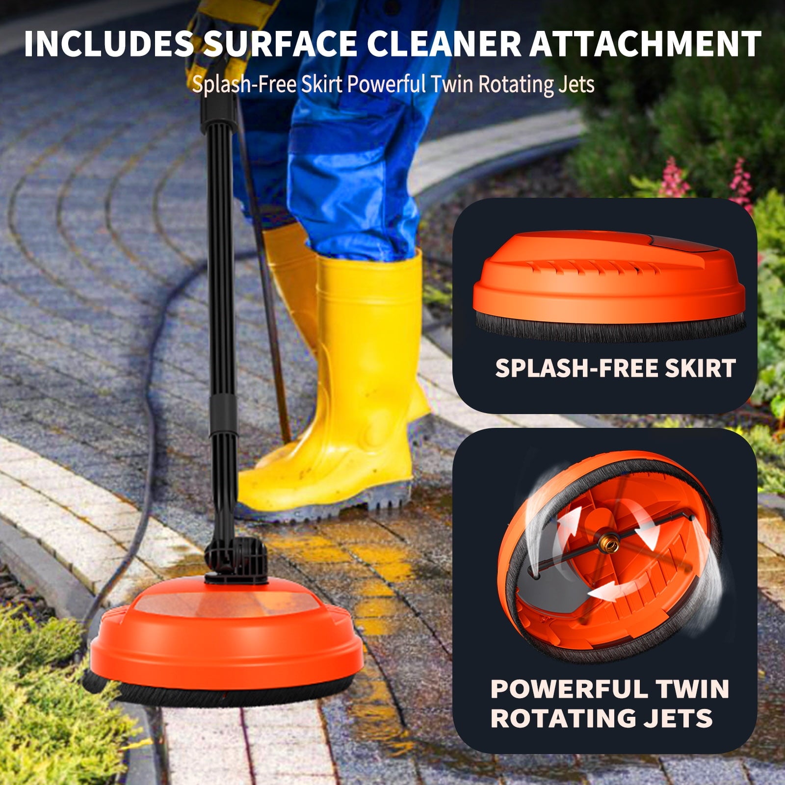 Fenbeli 3800 PSI Electric Pressure Washer - Lightweight with Wheels, Easy to Assemble, 2.0GPM, Includes 5 Nozzles for Cars, Fences, Driveways, Orange