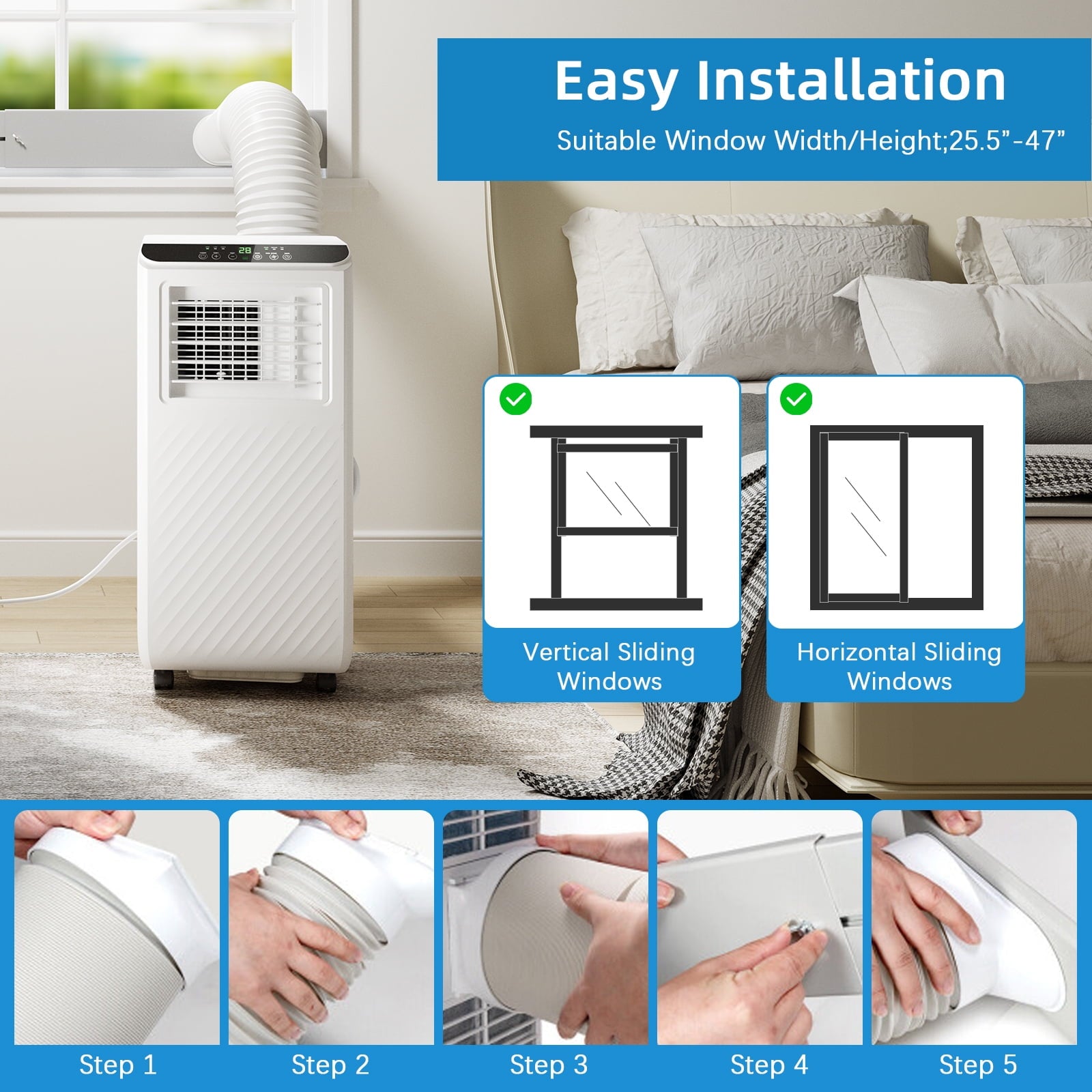 Fenbeli 8000 BTU ASHRAE Portable Air Conditioner with Remote Control, White