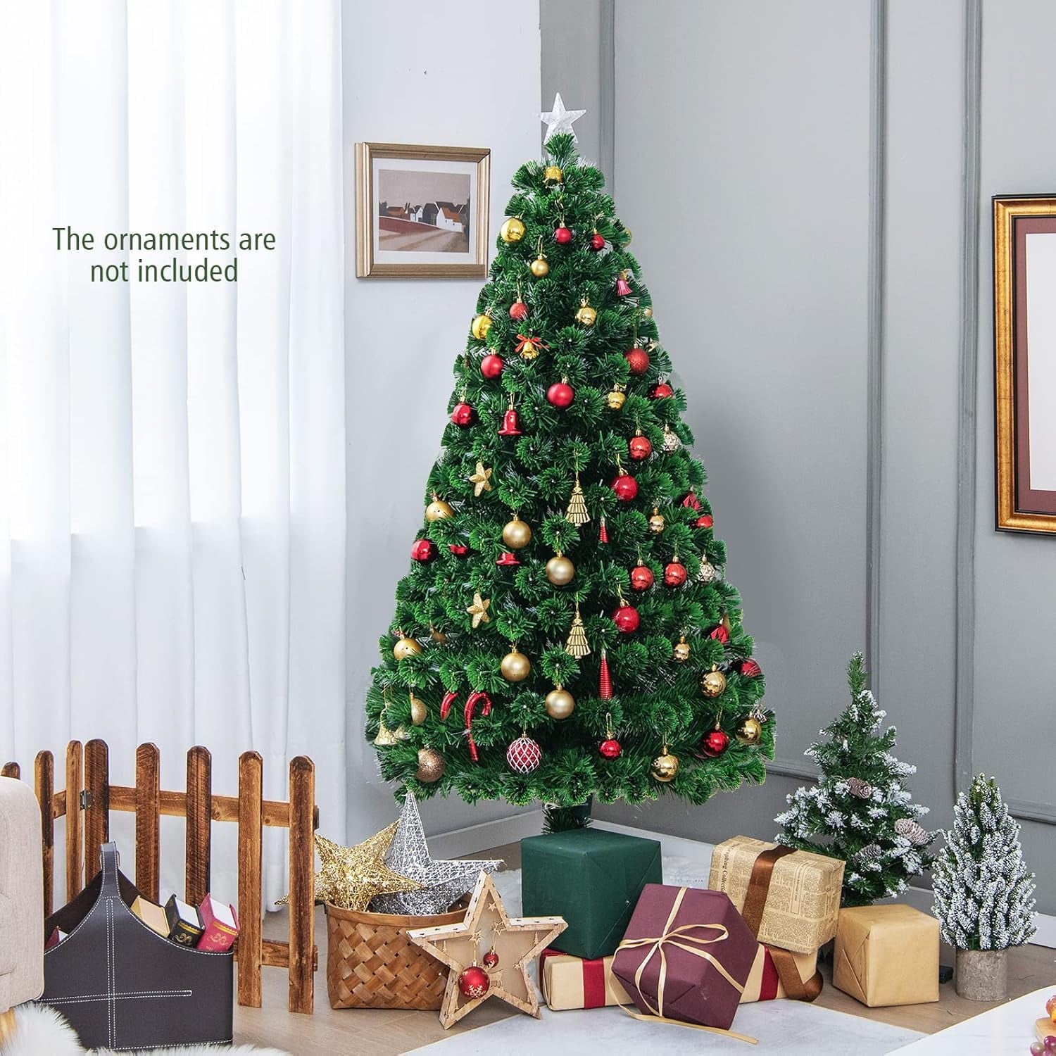 Fenbeli 7ft Pre-Lit Fiber Optic Artificial Christmas Tree, Xmas Tree w/285 Colorful LED Lights, 280 Branch Tips