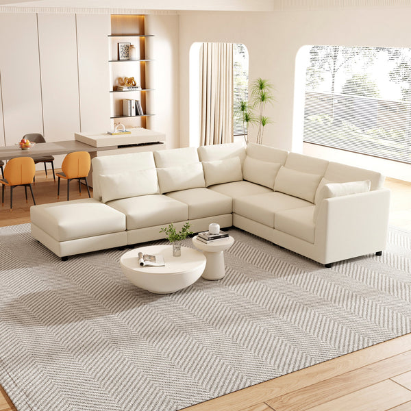 5 Piece Versatile Linen Fabric Modular Sectional Sofa Set
