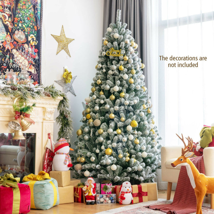 7 Feet Pre lit Snow Flocked Christmas Tree with Metal Stand