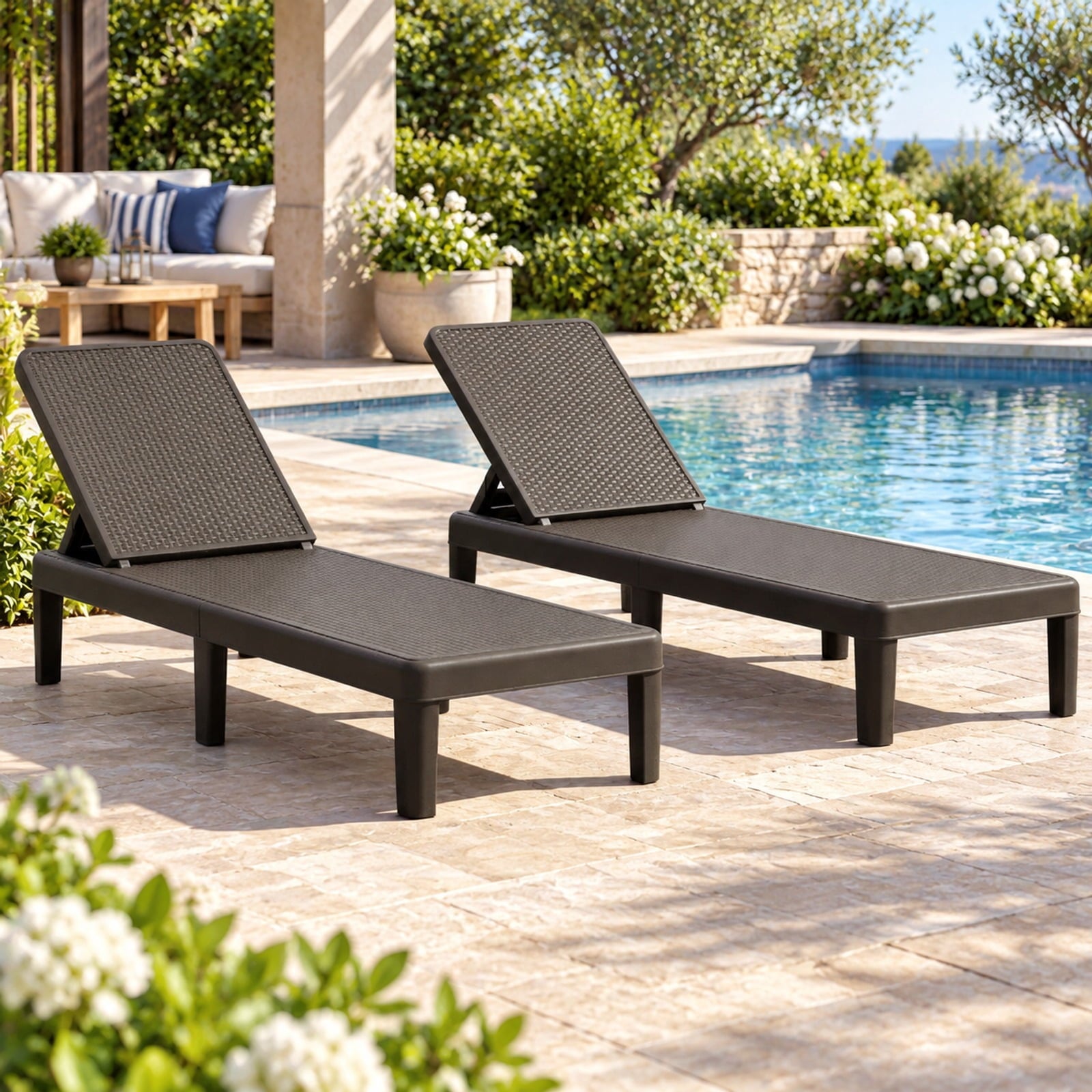 Fenbeli Outdoor Chaise Lounger Chair with Waterproof Rattan Textured PP Surface and 330 lbs Capacity, 330 lbs Capacity, PP Frame, Brown