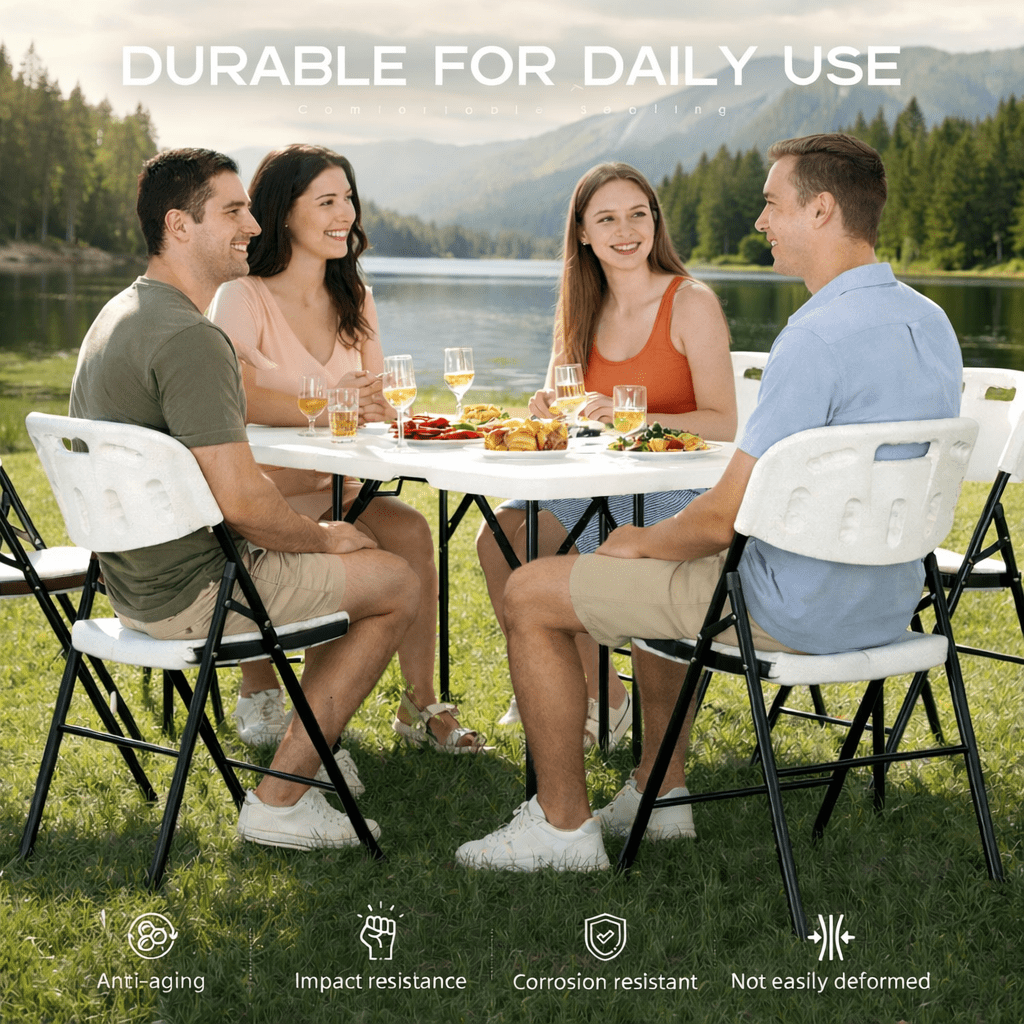 Fenbeli 5 Piece Folding Table and Chairs, Portable Event Card Table with Chairs Set of 4 for Indoor/Outdoor, Picnic, Game Room White