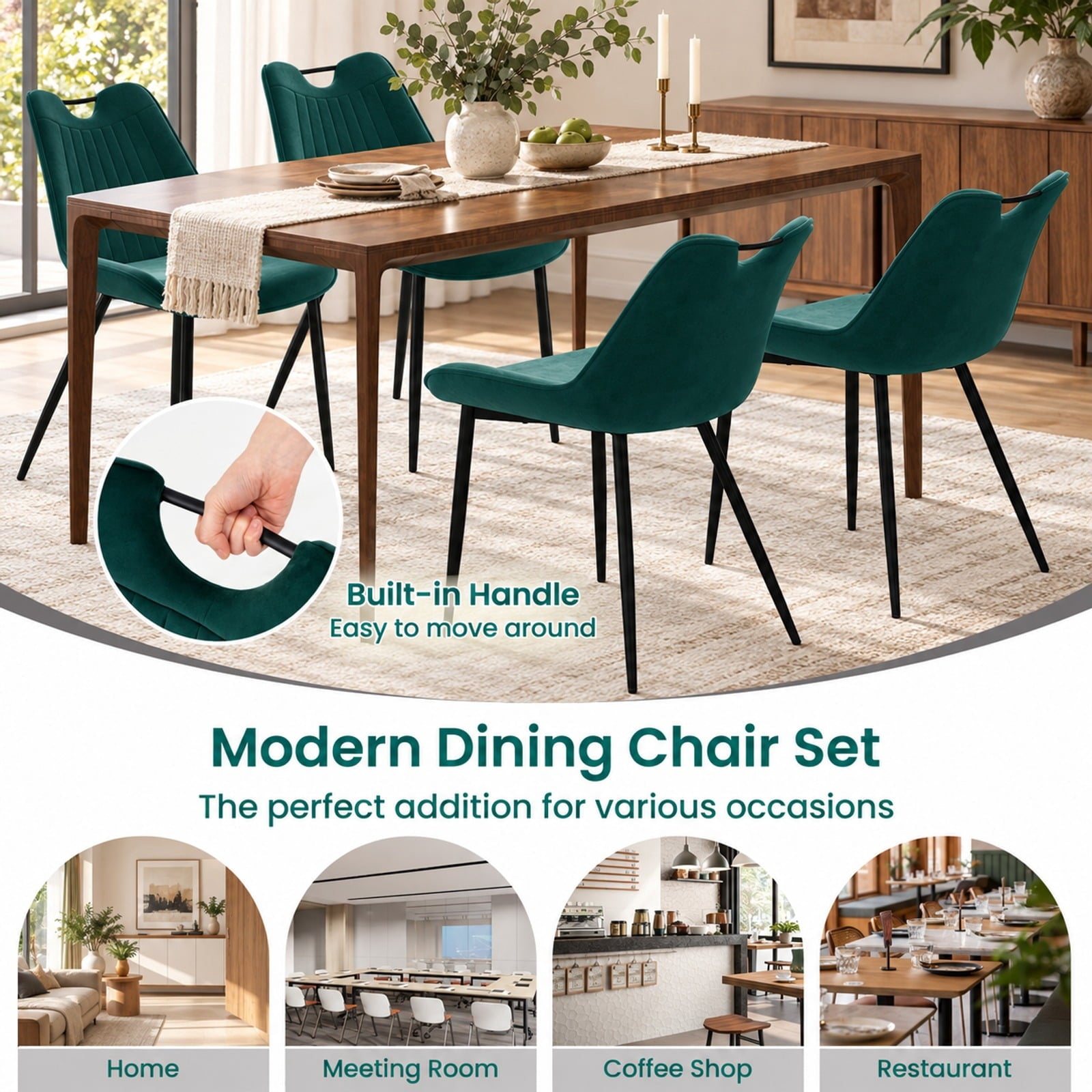 Fenbeli Dining Chair Set of 4 Faux Leather Upholstered Kitchen Chairs with Metal Legs, Chair 330 lbs Capacity, PU Leather Sponge Metal GR/TU Frame