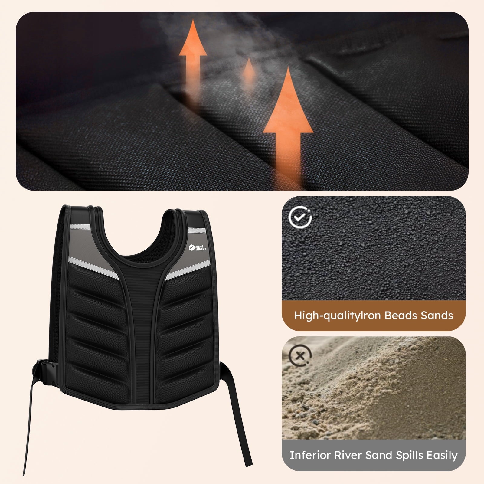 Fenbeli Weighted Vest 15lb/20lb for Men Women, Adjustable Body Weight Vest with Iron Sand, Reflective Stripes, Breathable Padded Shoulder Training Vest for Running Walking Workout, Black