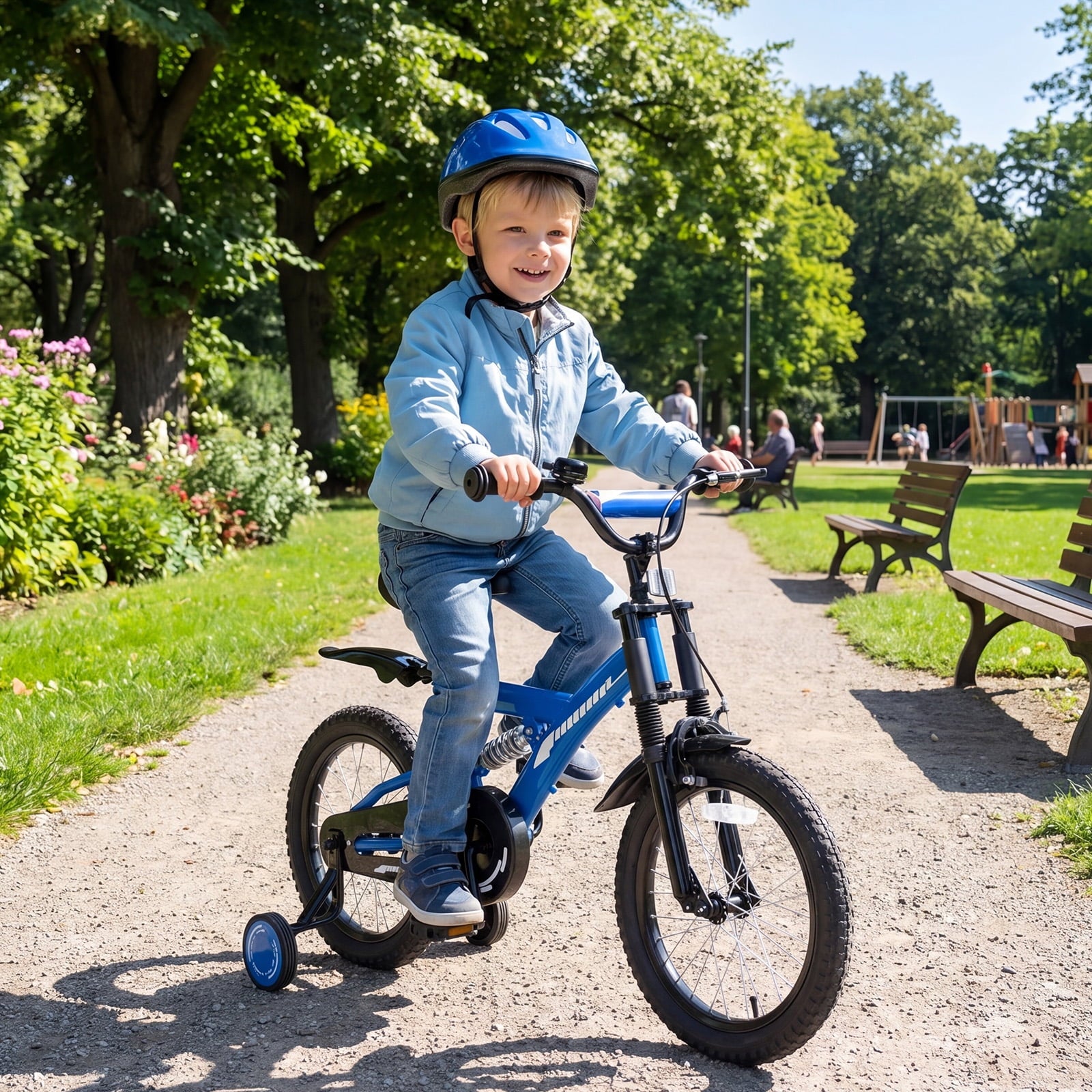 Fenbeli 18 Inch Kids Bike with Training Wheels for Boys Ages 6-9, Blue