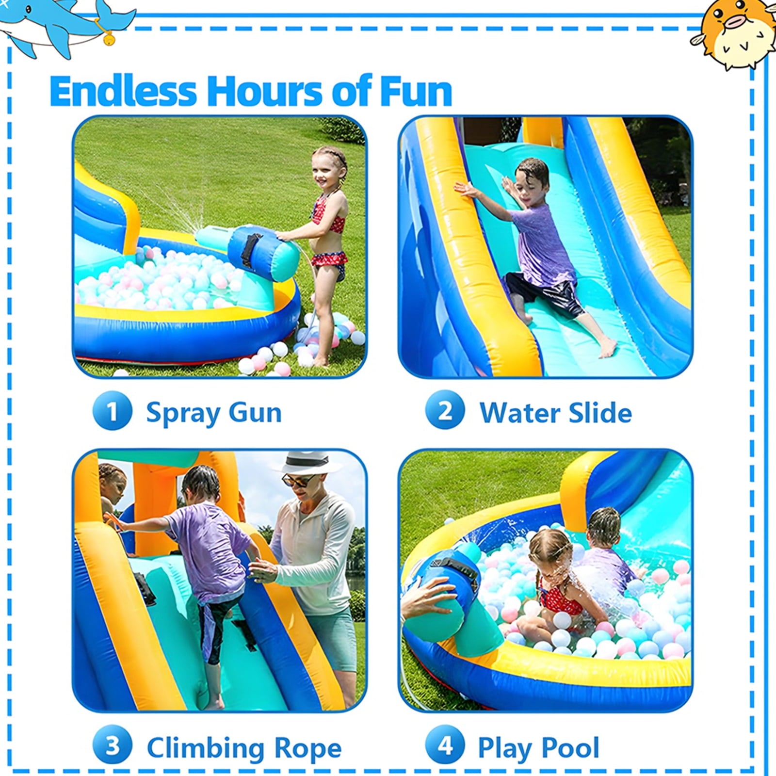 Fenbeli Inflatable Water Slide Park Castle for Little Kids