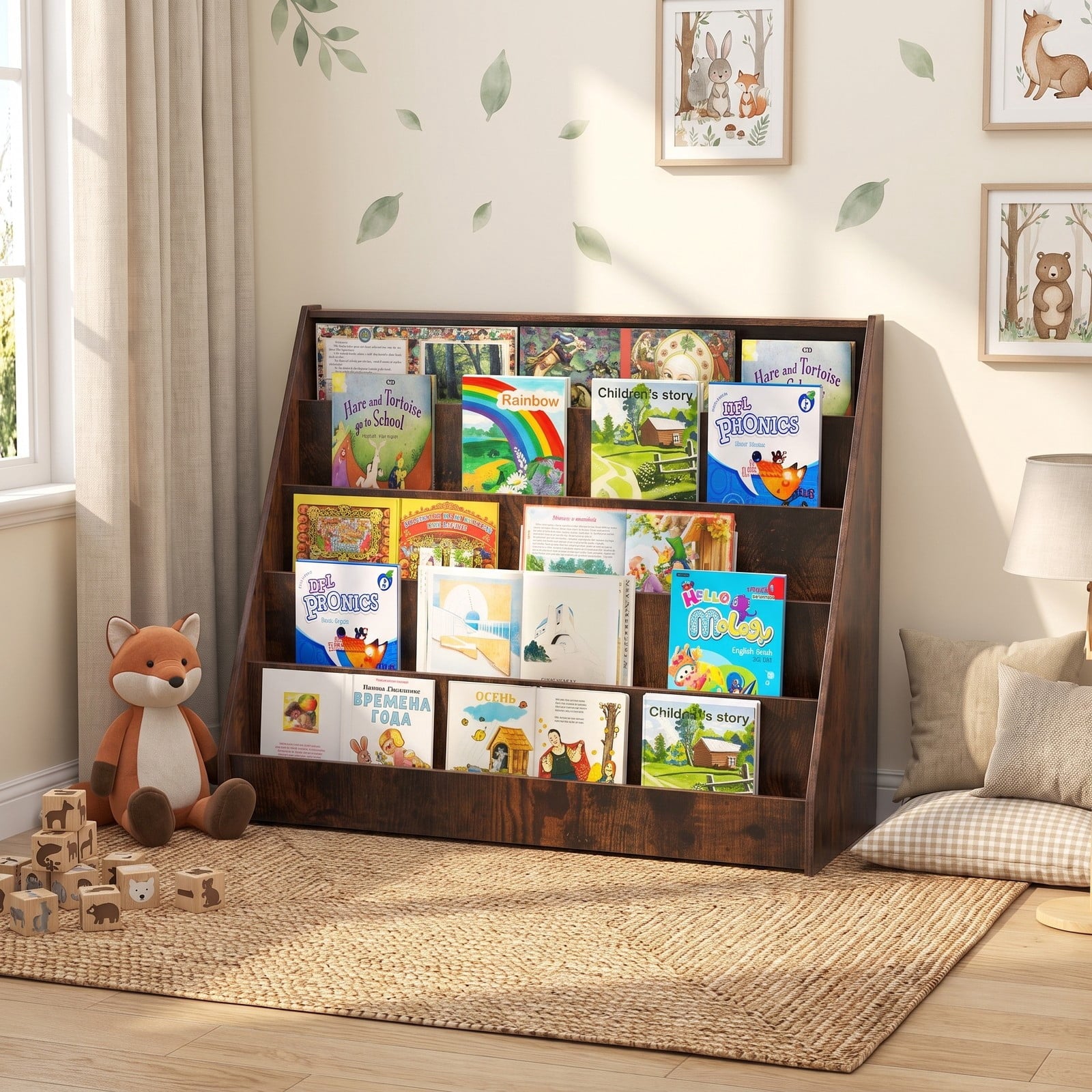 Fenbeli 5-Tier Kids Bookshelf with Deep Compartments and Stable Baby Book Case, Engineered Wood Frame, for 3+, 36 x 15 x 30 Footprint, Brown