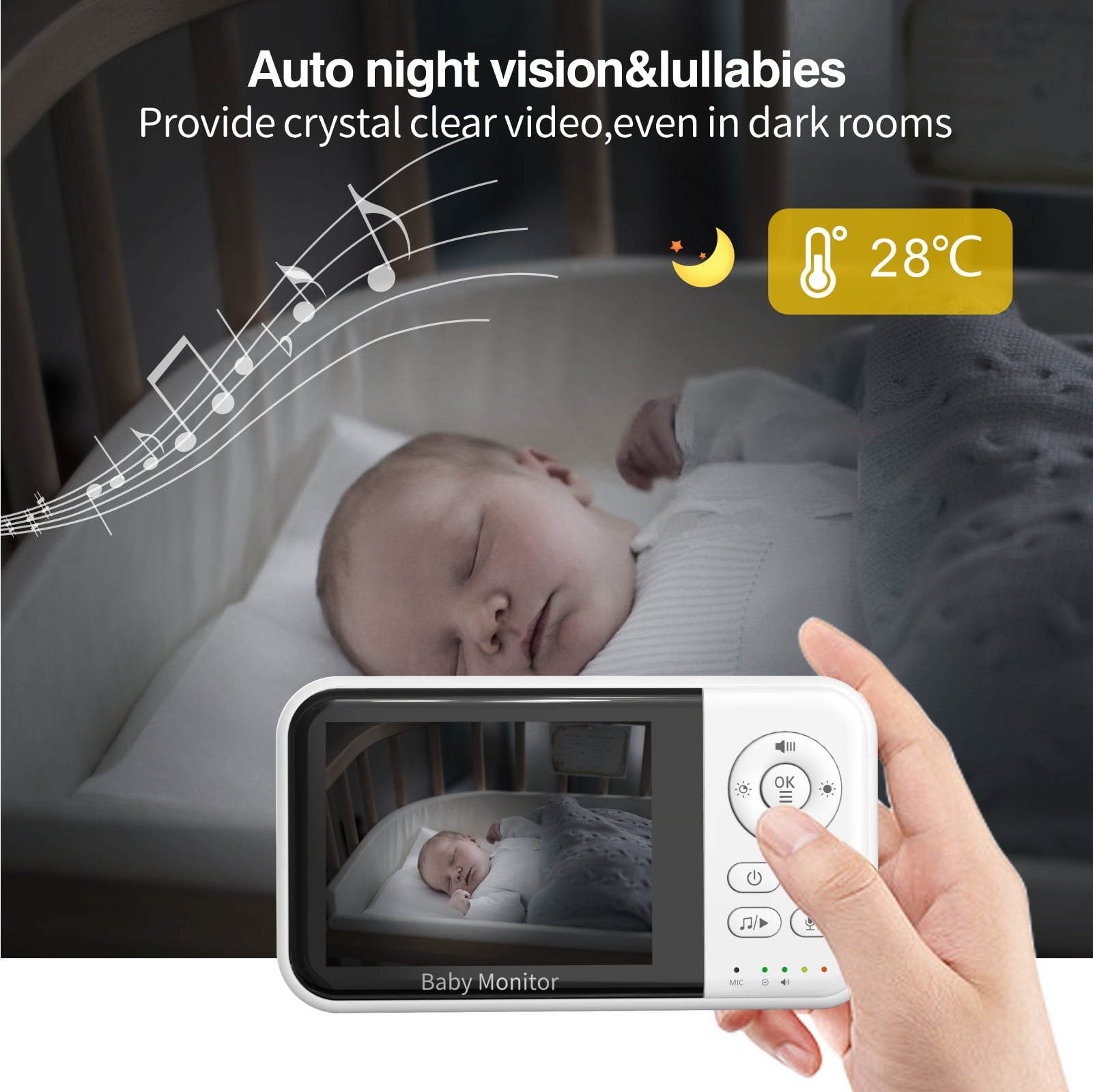 Fenbeli Baby Monitor with Camera and Audio, 3.2'' HD Screen Baby Camera for Baby/Elderly, ECO/VOX Mode, Night Vision