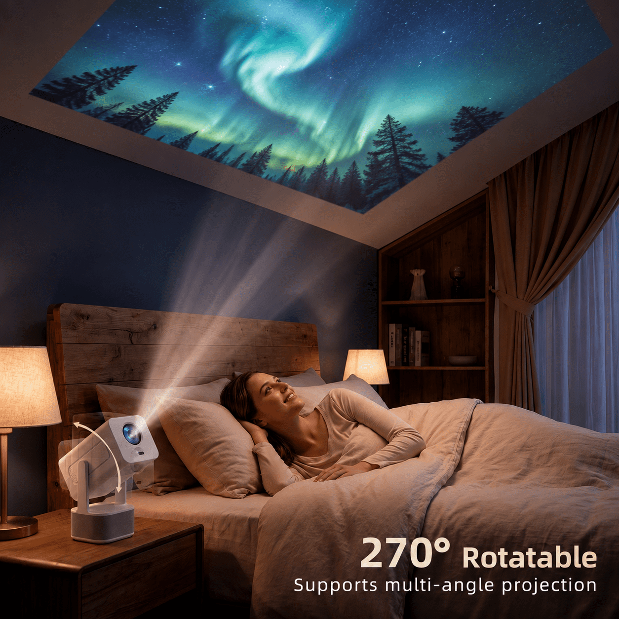 Fenbeli Native 1080P Smart Portable Projector with Android 11, WiFi 6, Bluetooth 5.2 and Auto Focus, Up to 200, White