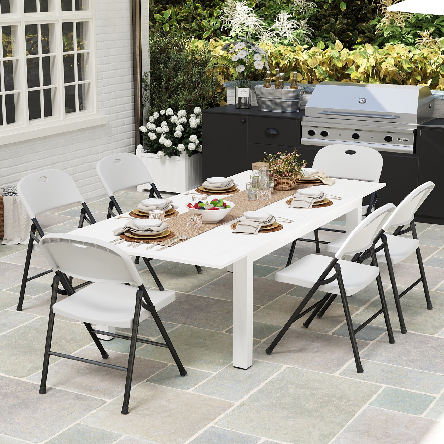 Fenbeli Folding Plastic Chair, 6-Pack, White