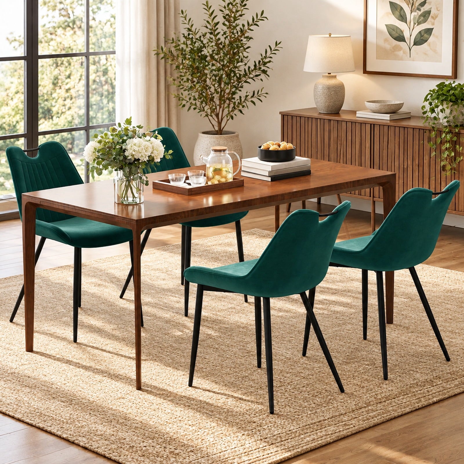 Fenbeli Dining Chair Set of 4 Faux Leather Upholstered Kitchen Chairs with Metal Legs, Chair 330 lbs Capacity, PU Leather Sponge Metal GR/TU Frame