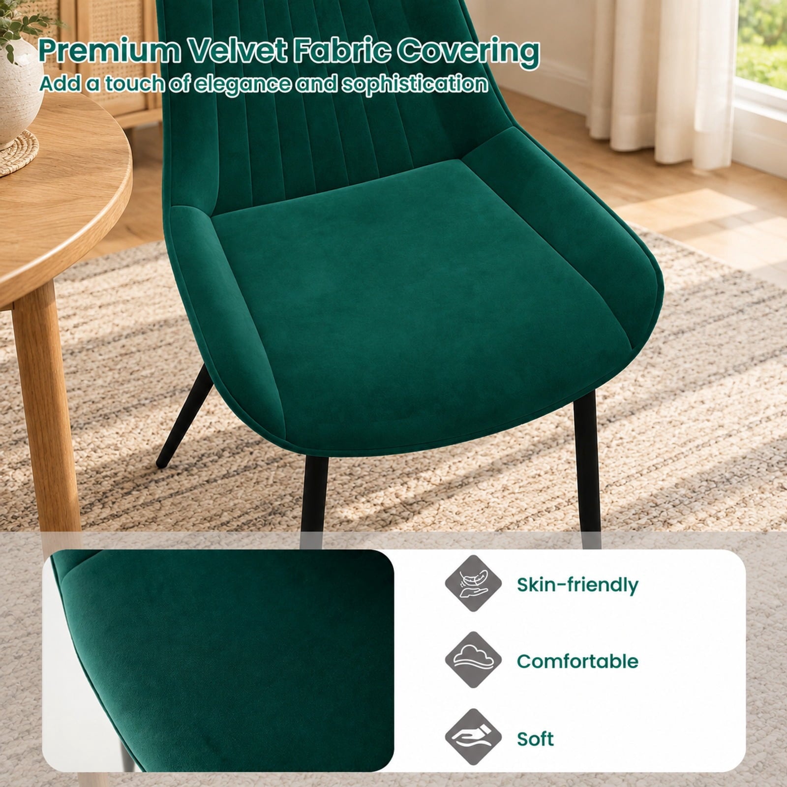 Fenbeli Dining Chair Set of 4 Faux Leather Upholstered Kitchen Chairs with Metal Legs, Chair 330 lbs Capacity, PU Leather Sponge Metal GR/TU Frame