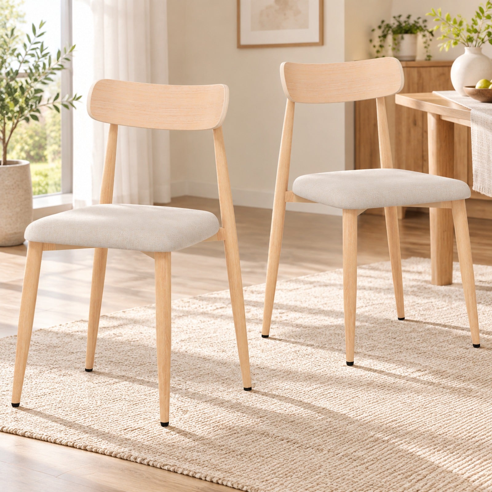 Fenbeli Linen Fabric Upholstered Modern Dining Chair Set of 2 with Padded Seat and Curved Back, Chair 340 lbs Capacity, 19.5 x 19 x 31 Footprint