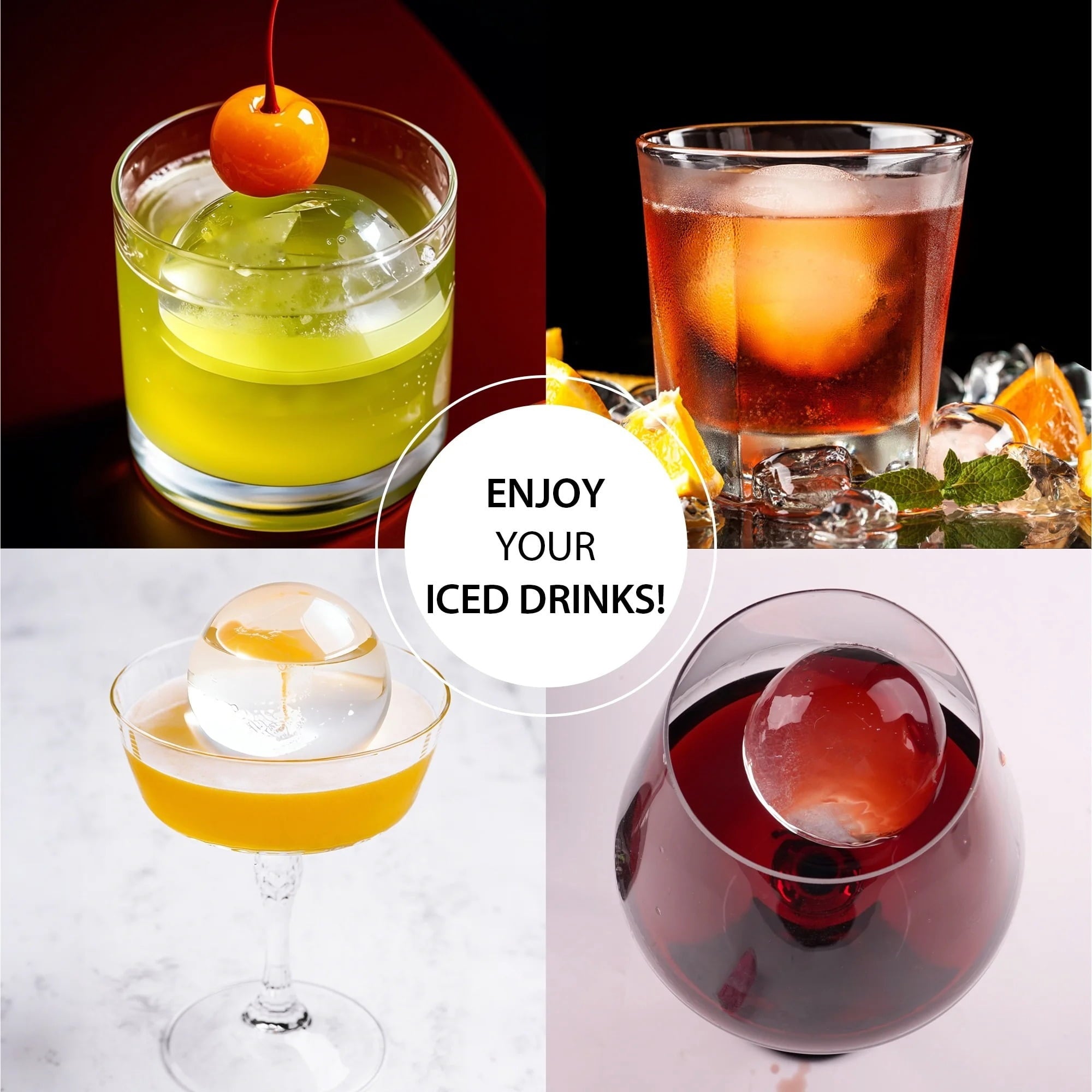 RUIE Red Whiskey Ice Cube Tray - 2.4 Inch Large Round Ice Ball Maker Mold, Best Gifts for Dad Husband - BPA Free Silicone Sphere Ice Mold for Whiskey, Bourbon, Cocktail, Drinkware